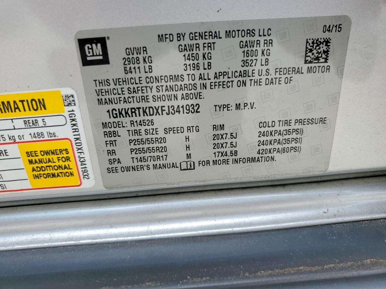 2015 Gmc Acadia Denali Silver vin: 1GKKRTKDXFJ341932