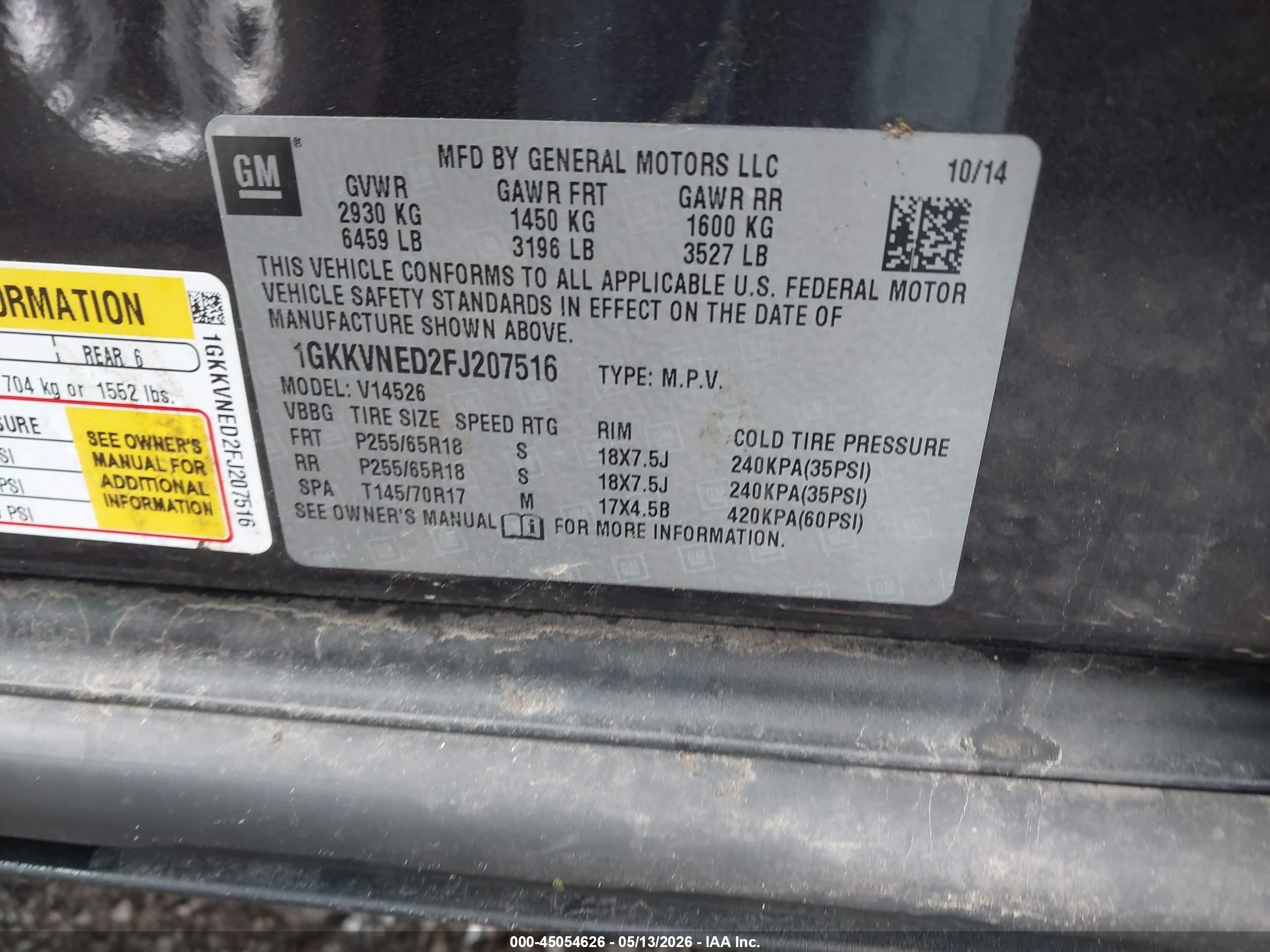 2015 Gmc Acadia Sle-1 Black vin: 1GKKVNED2FJ207516