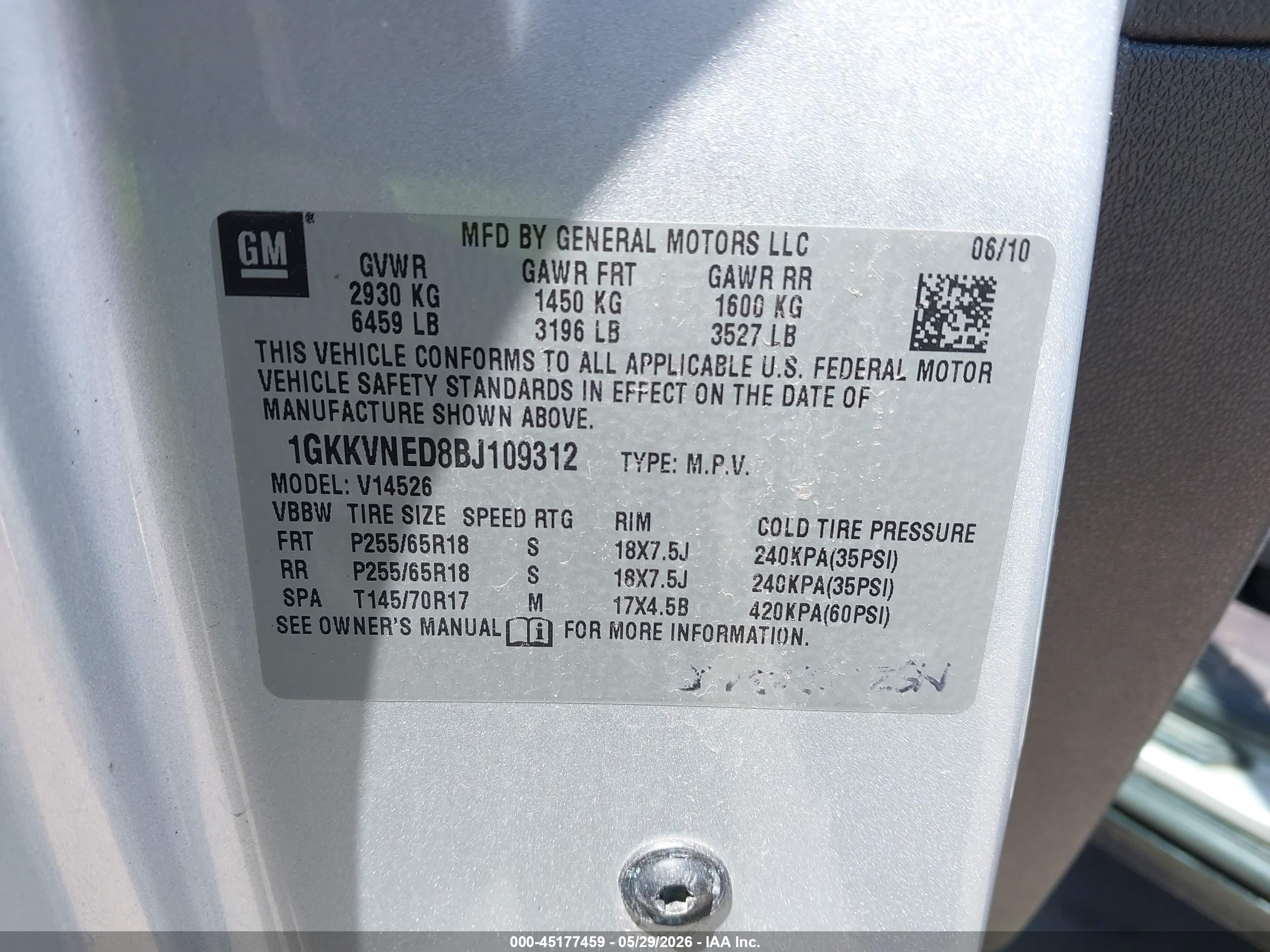 2011 Gmc Acadia Sl Silver vin: 1GKKVNED8BJ109312