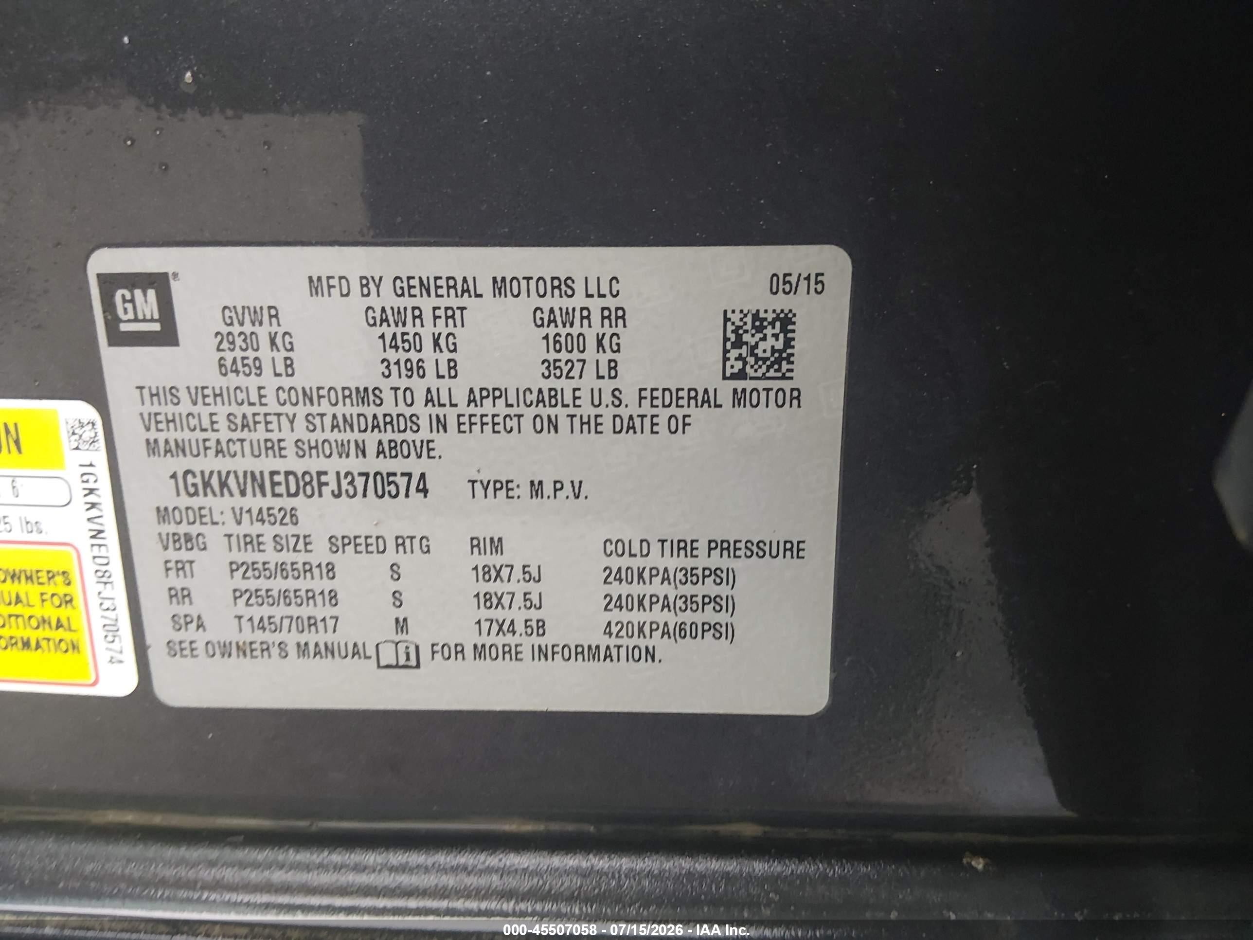 2015 Gmc Acadia Sle-1 Gray vin: 1GKKVNED8FJ370574