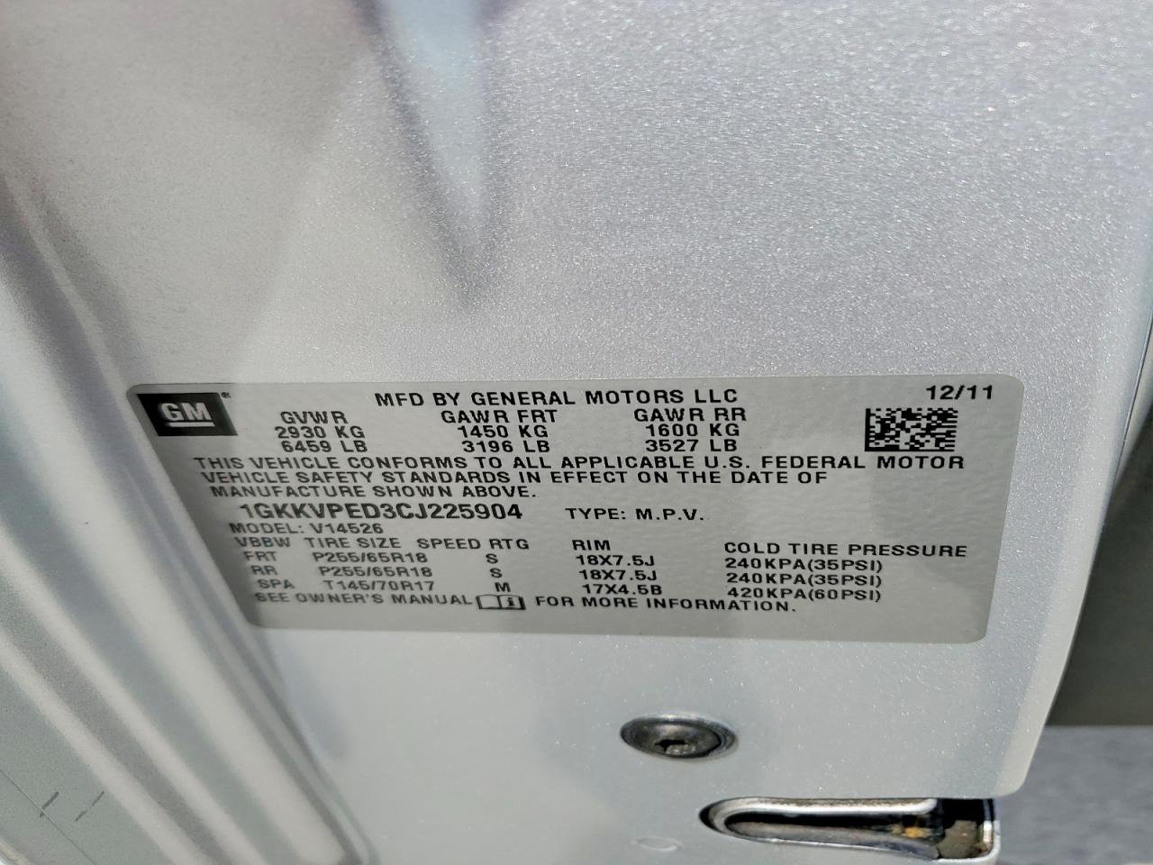 2012 Gmc Acadia Sle Silver vin: 1GKKVPED3CJ225904