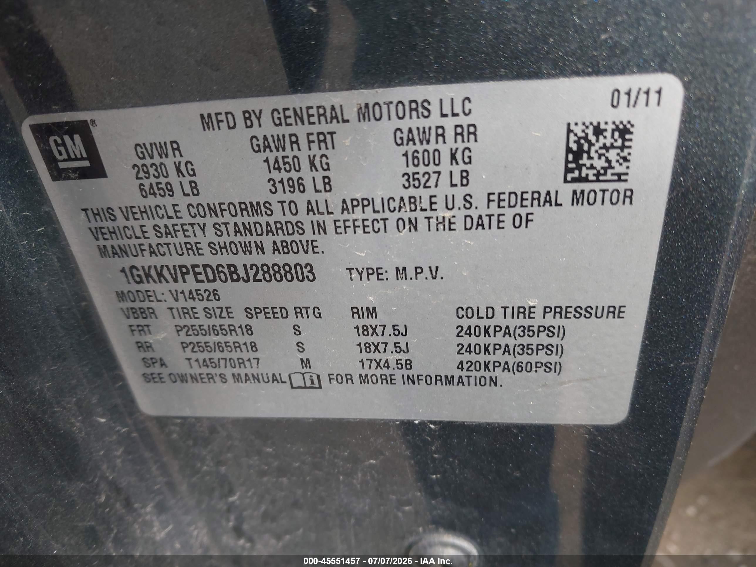 2011 Gmc Acadia Sle Gray vin: 1GKKVPED6BJ288803