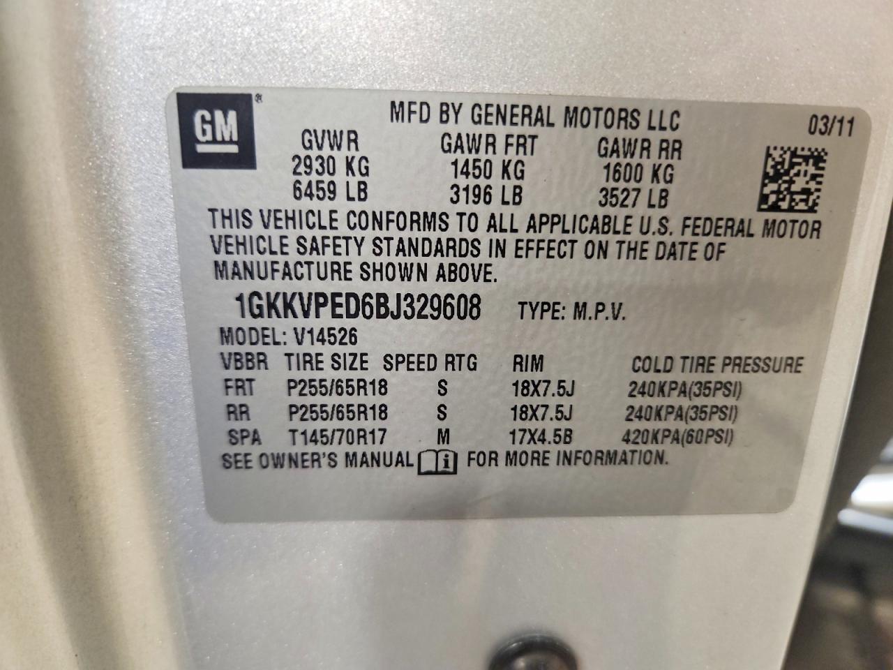 2011 Gmc Acadia Sle Серебряный vin: 1GKKVPED6BJ329608