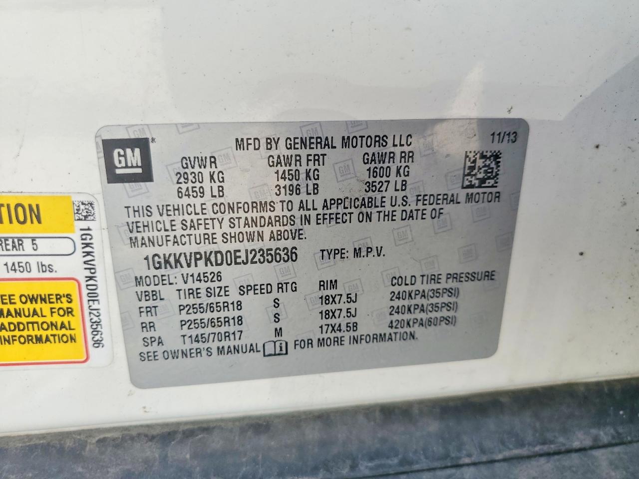 2014 Gmc Acadia Sle Белый vin: 1GKKVPKD0EJ235636