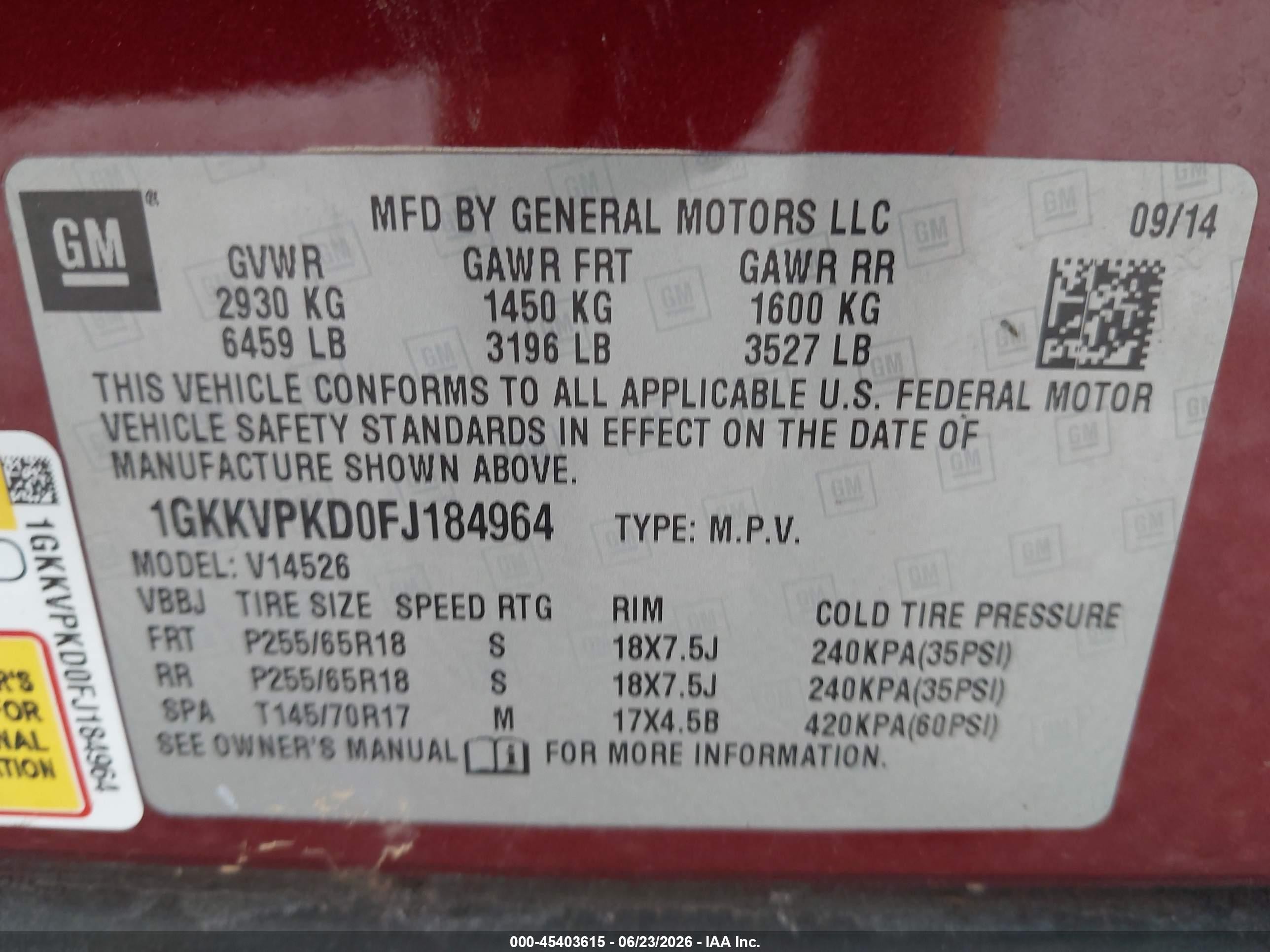 2015 Gmc Acadia Sle-2 Maroon vin: 1GKKVPKD0FJ184964