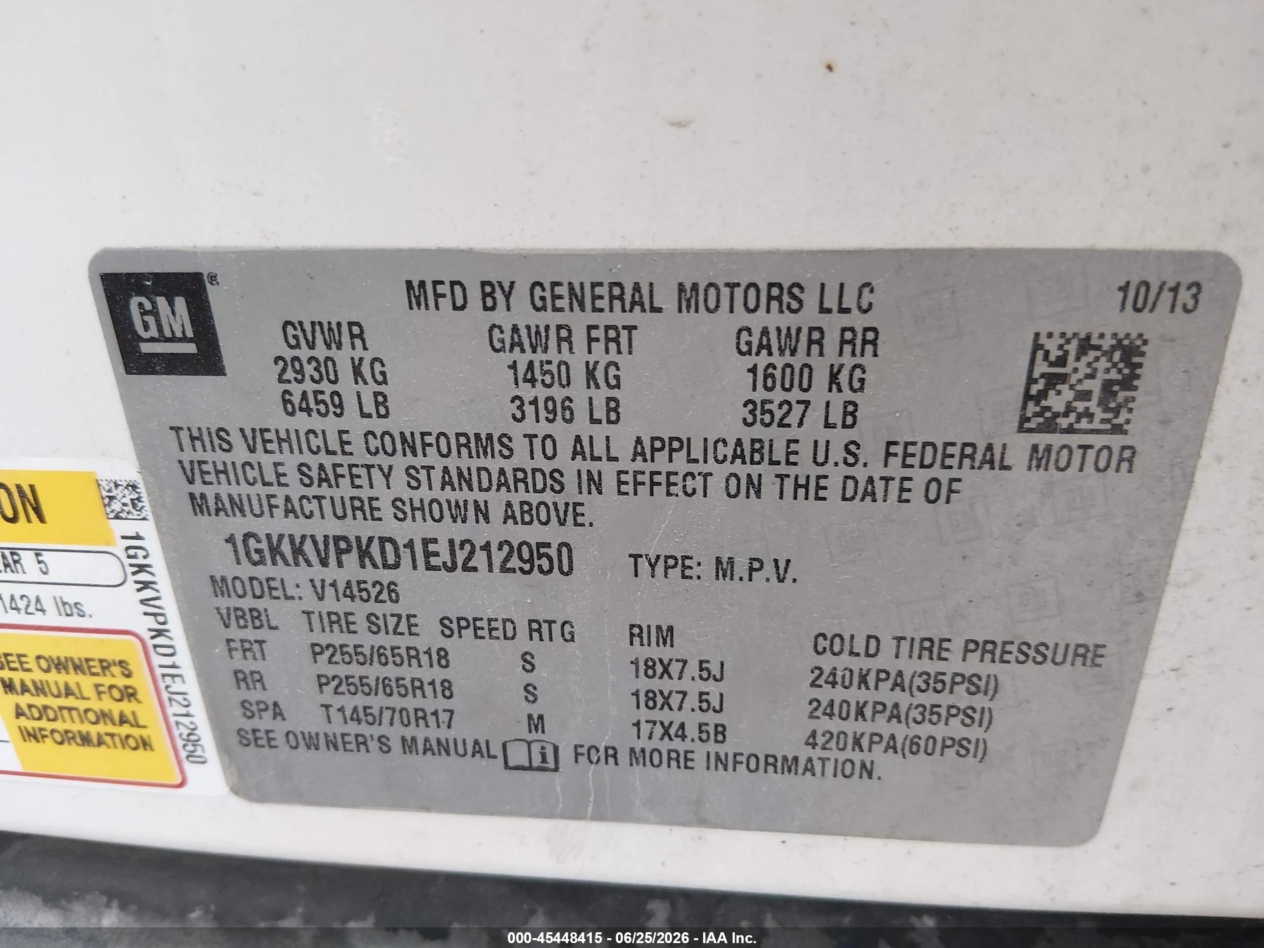 2014 Gmc Acadia Sle-2 White vin: 1GKKVPKD1EJ212950