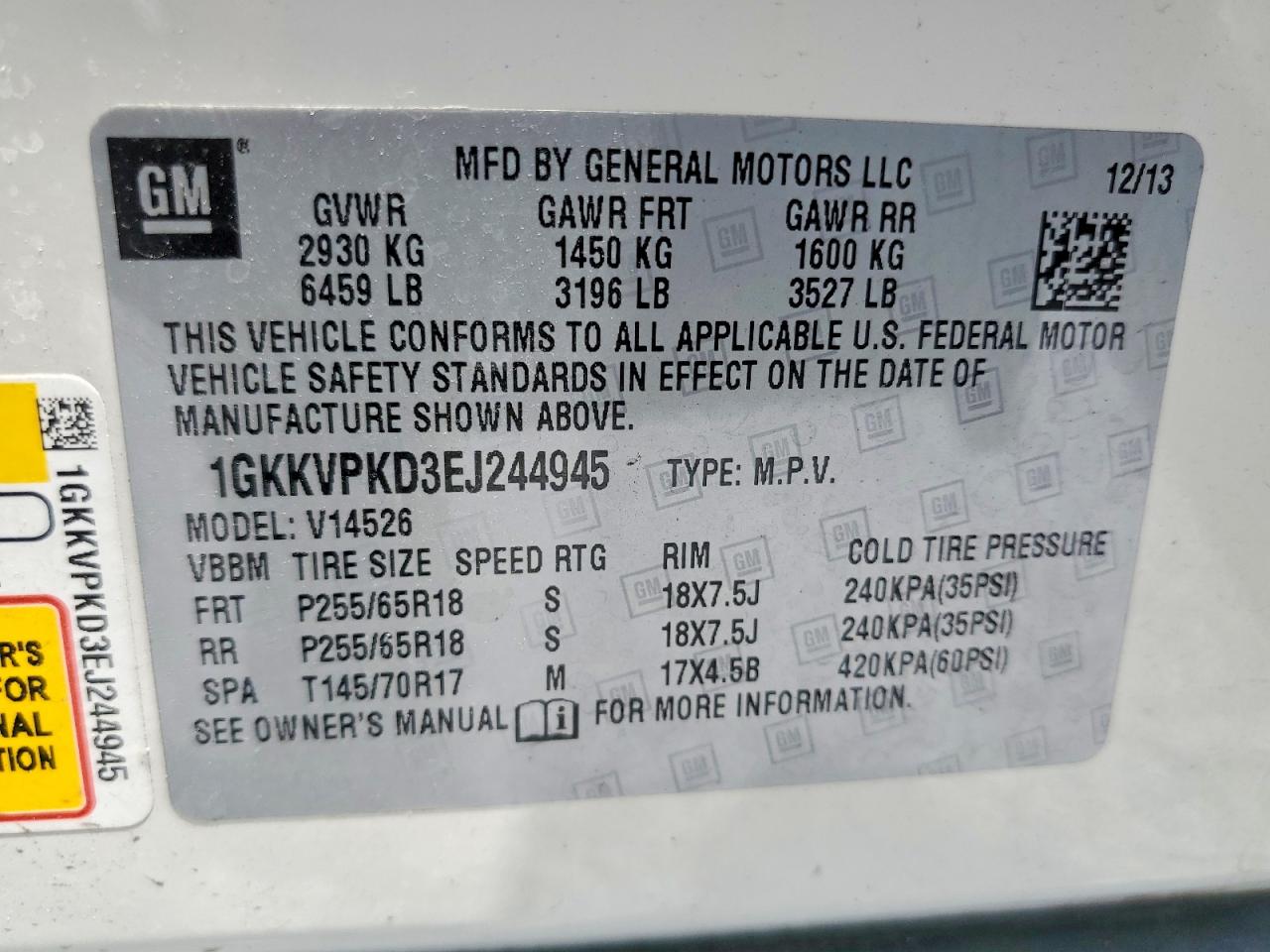 2014 Gmc Acadia Sle White vin: 1GKKVPKD3EJ244945