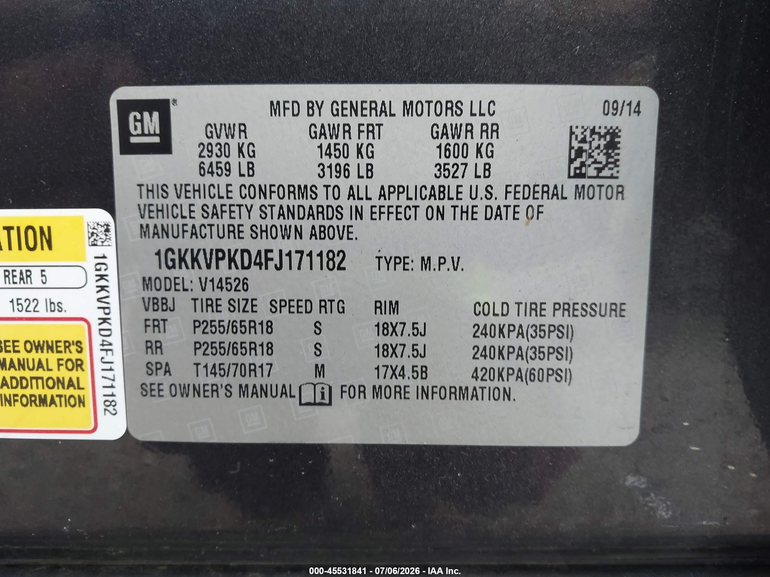 2015 Gmc Acadia Sle-2 Gray vin: 1GKKVPKD4FJ171182