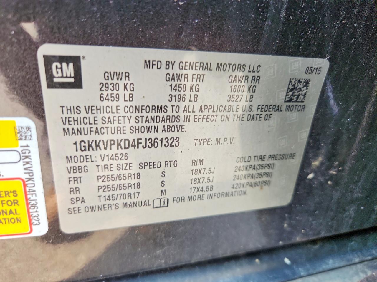 2015 Gmc Acadia Sle Gray vin: 1GKKVPKD4FJ361323