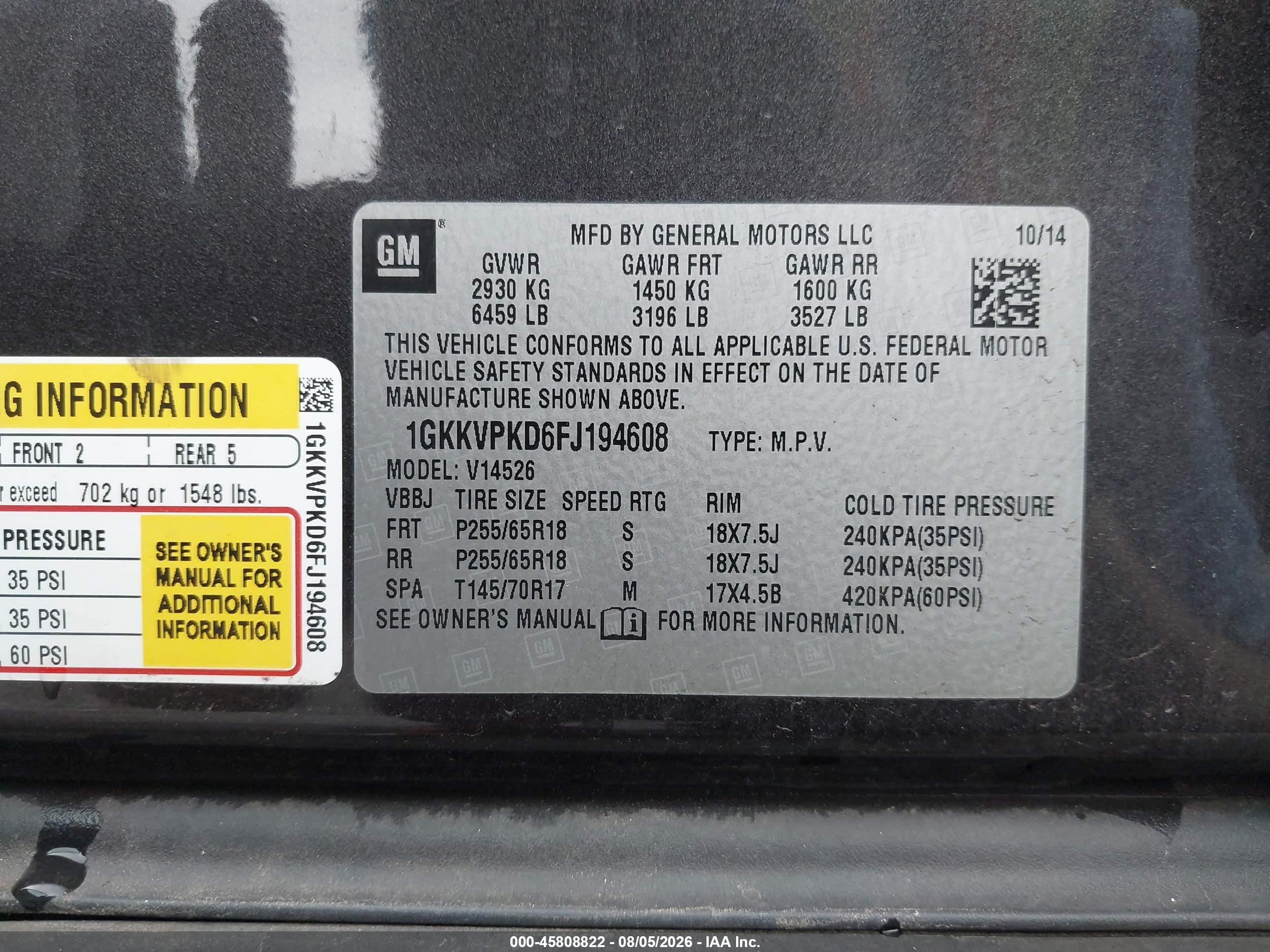 2015 Gmc Acadia Sle-2 Gray vin: 1GKKVPKD6FJ194608