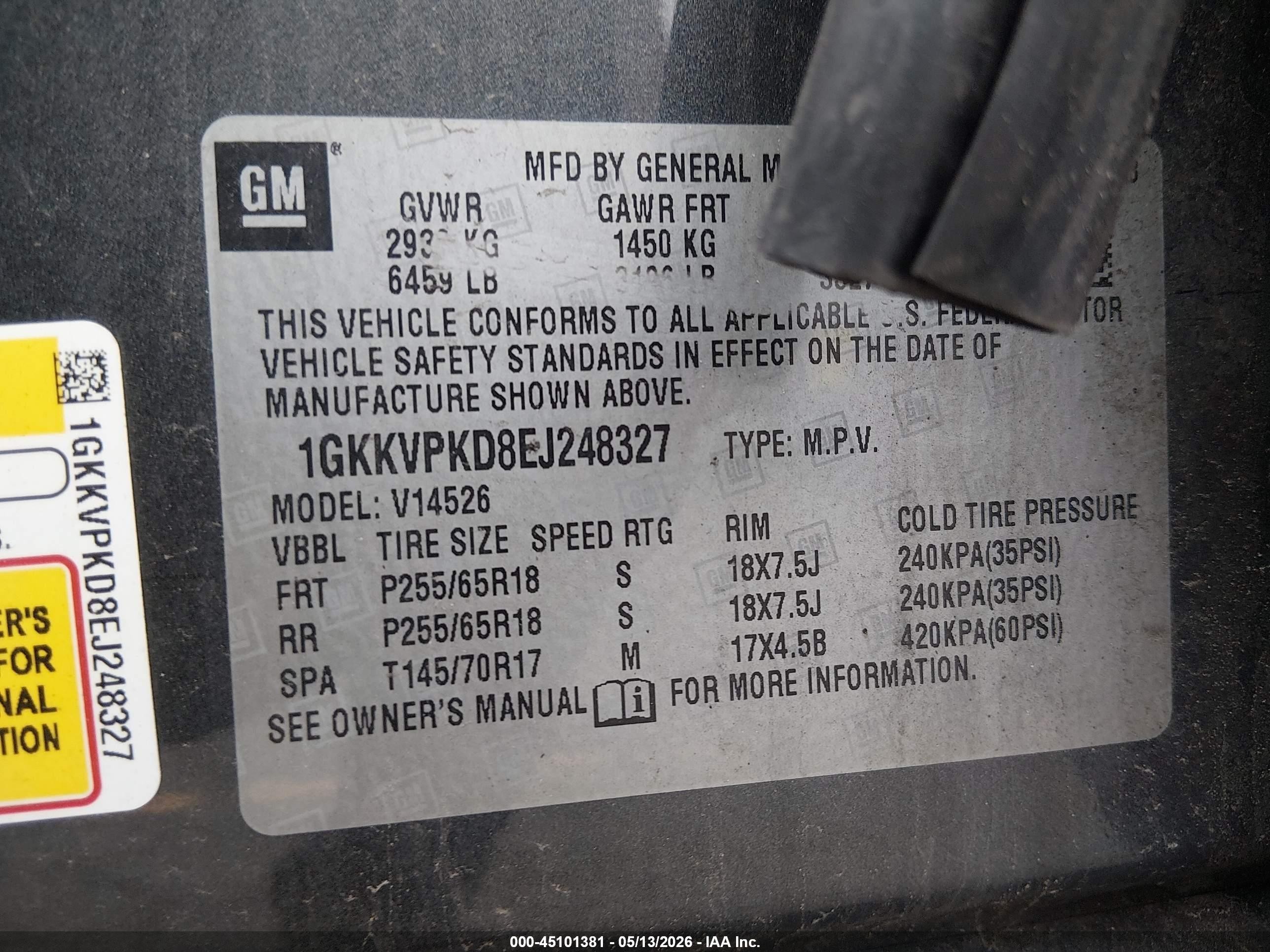2014 Gmc Acadia Sle-2 Gray vin: 1GKKVPKD8EJ248327