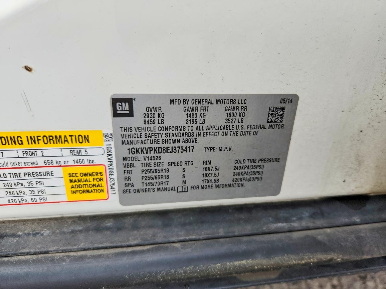 2014 Gmc Acadia Sle White vin: 1GKKVPKD8EJ375417