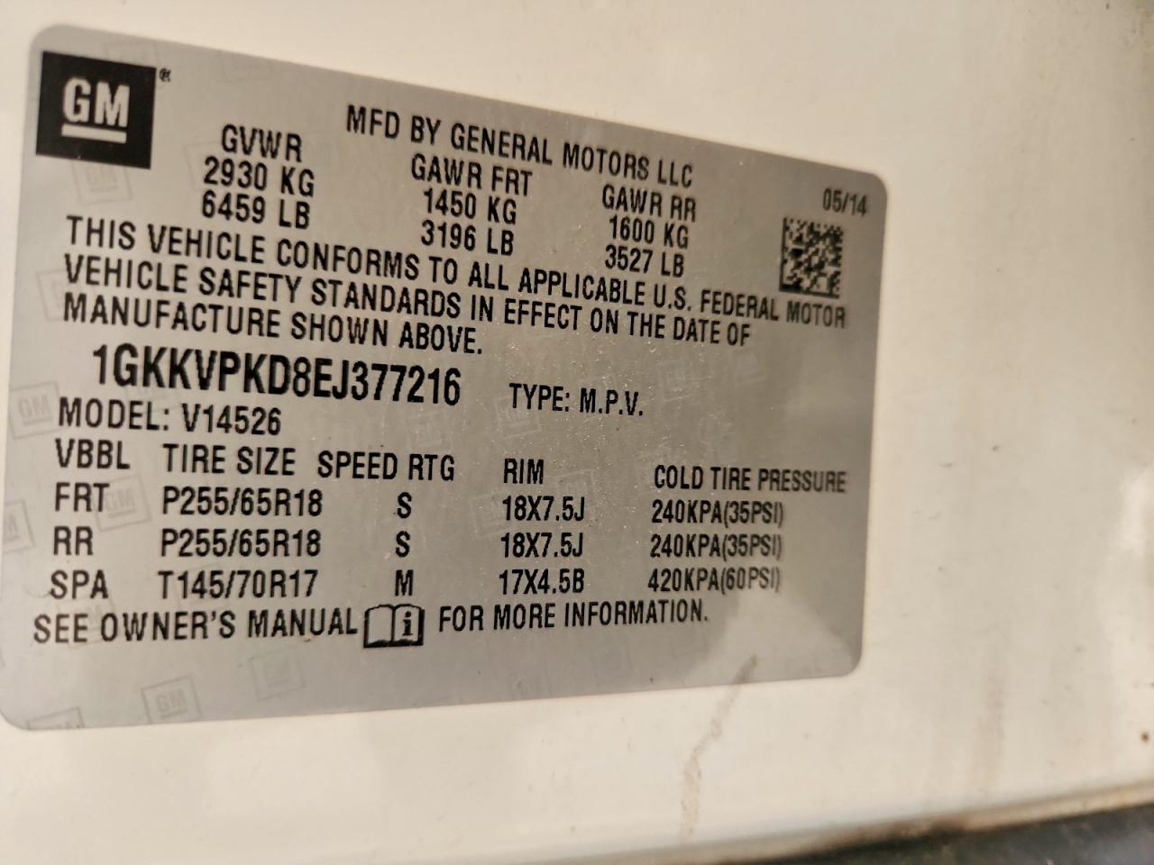 2014 Gmc Acadia Sle White vin: 1GKKVPKD8EJ377216