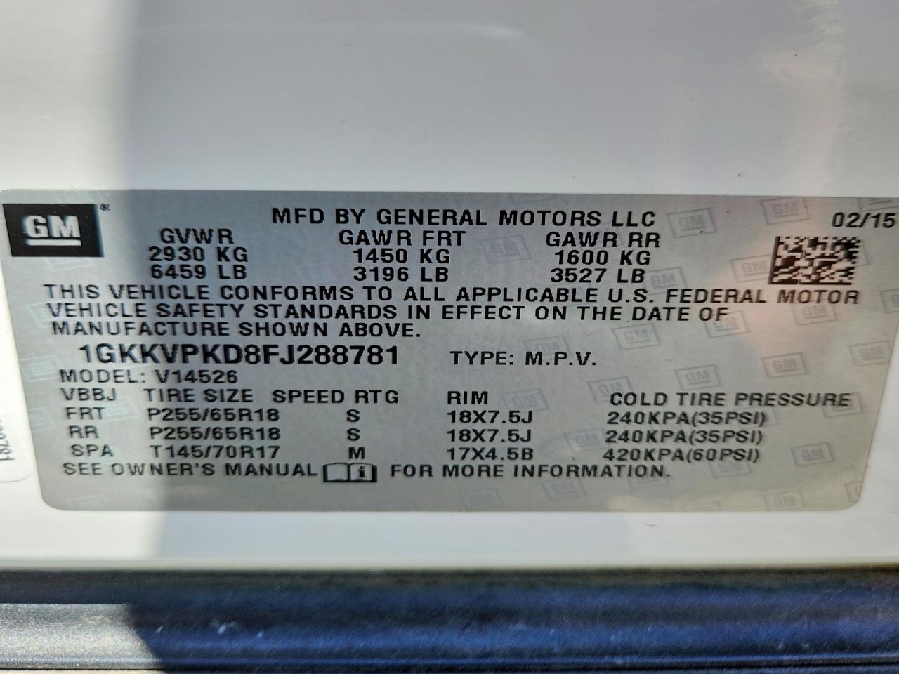 2015 Gmc Acadia Sle White vin: 1GKKVPKD8FJ288781