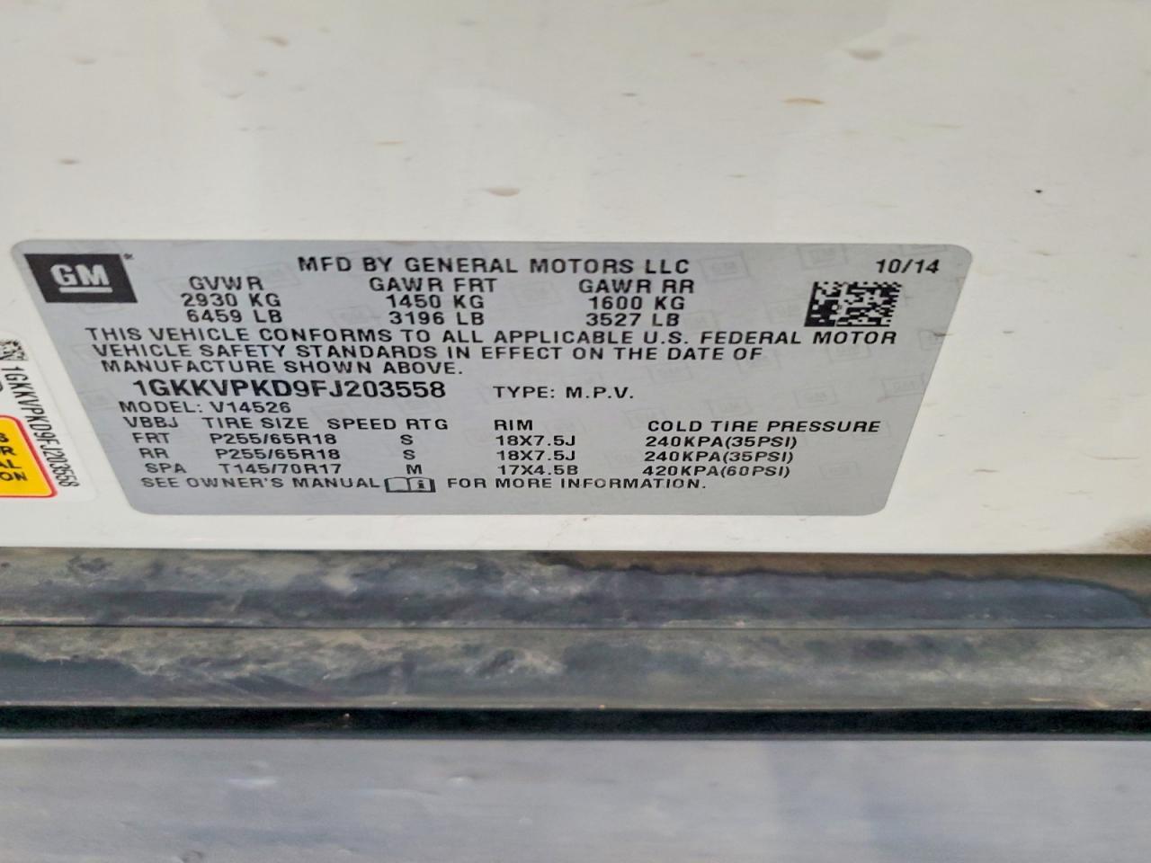 2015 Gmc Acadia Sle Белый vin: 1GKKVPKD9FJ203558