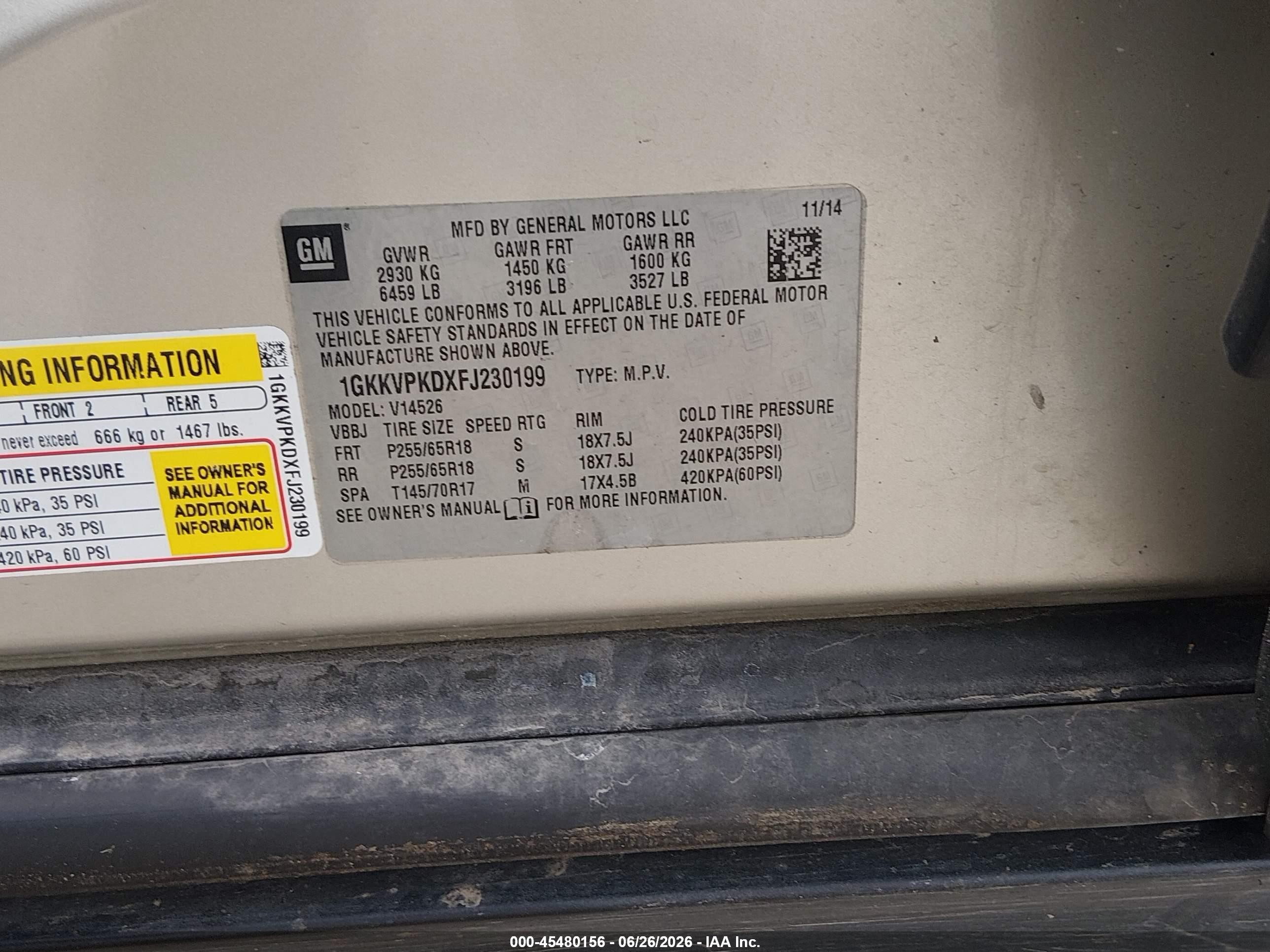 2015 Gmc Acadia Sle-2 Gold vin: 1GKKVPKDXFJ230199
