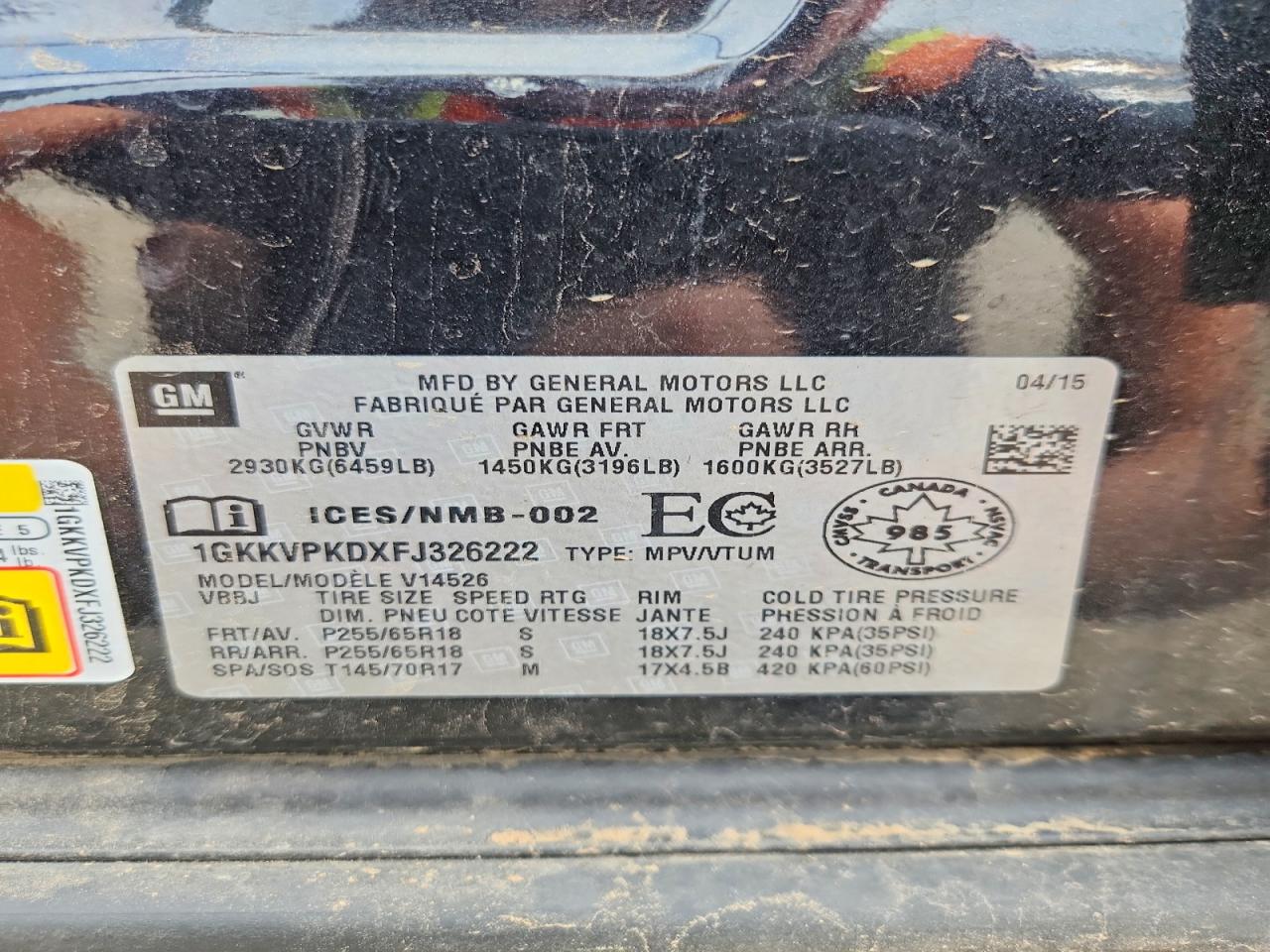2015 Gmc Acadia Sle Black vin: 1GKKVPKDXFJ326222