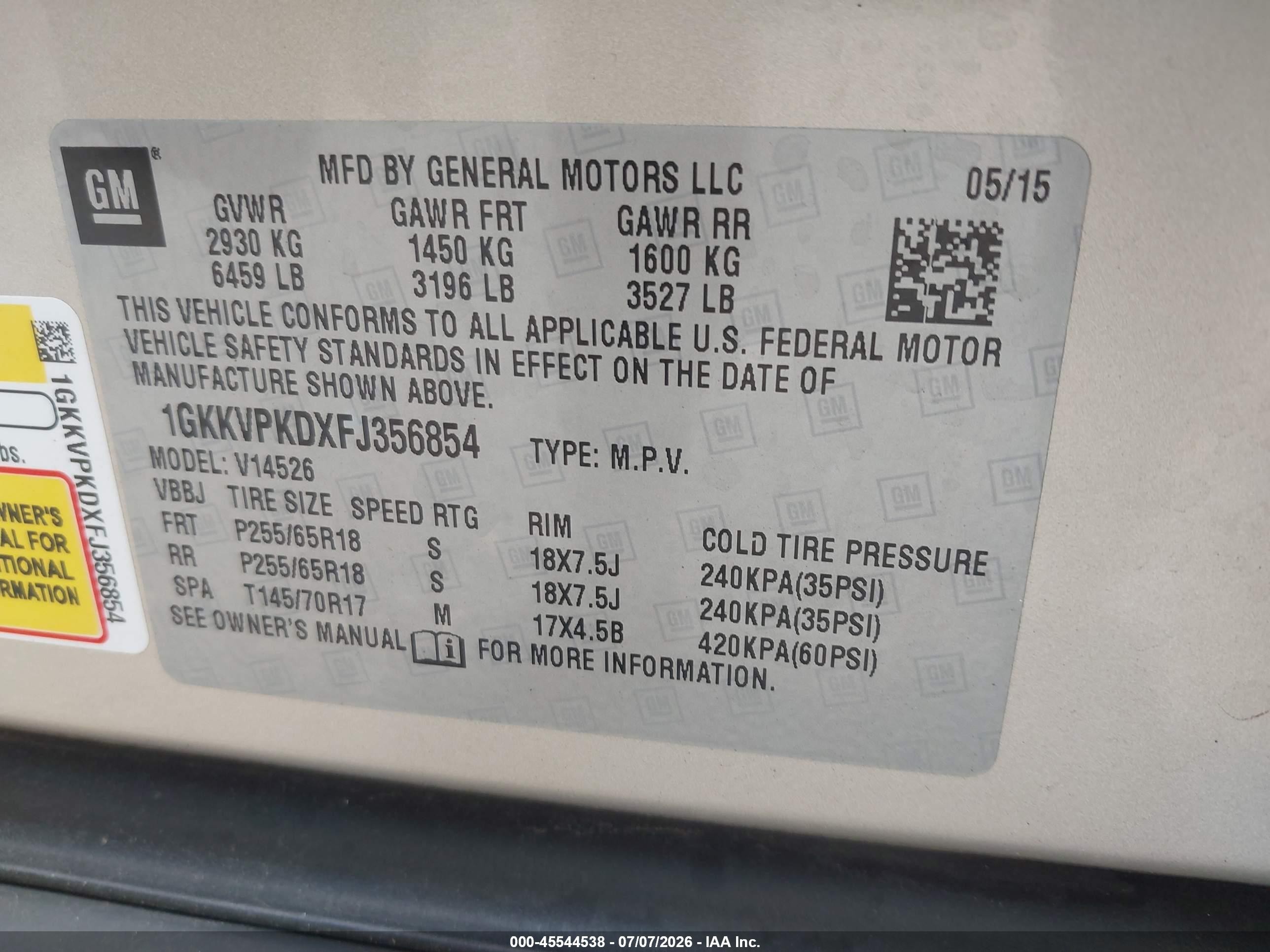 2015 Gmc Acadia Sle-2 Beige vin: 1GKKVPKDXFJ356854