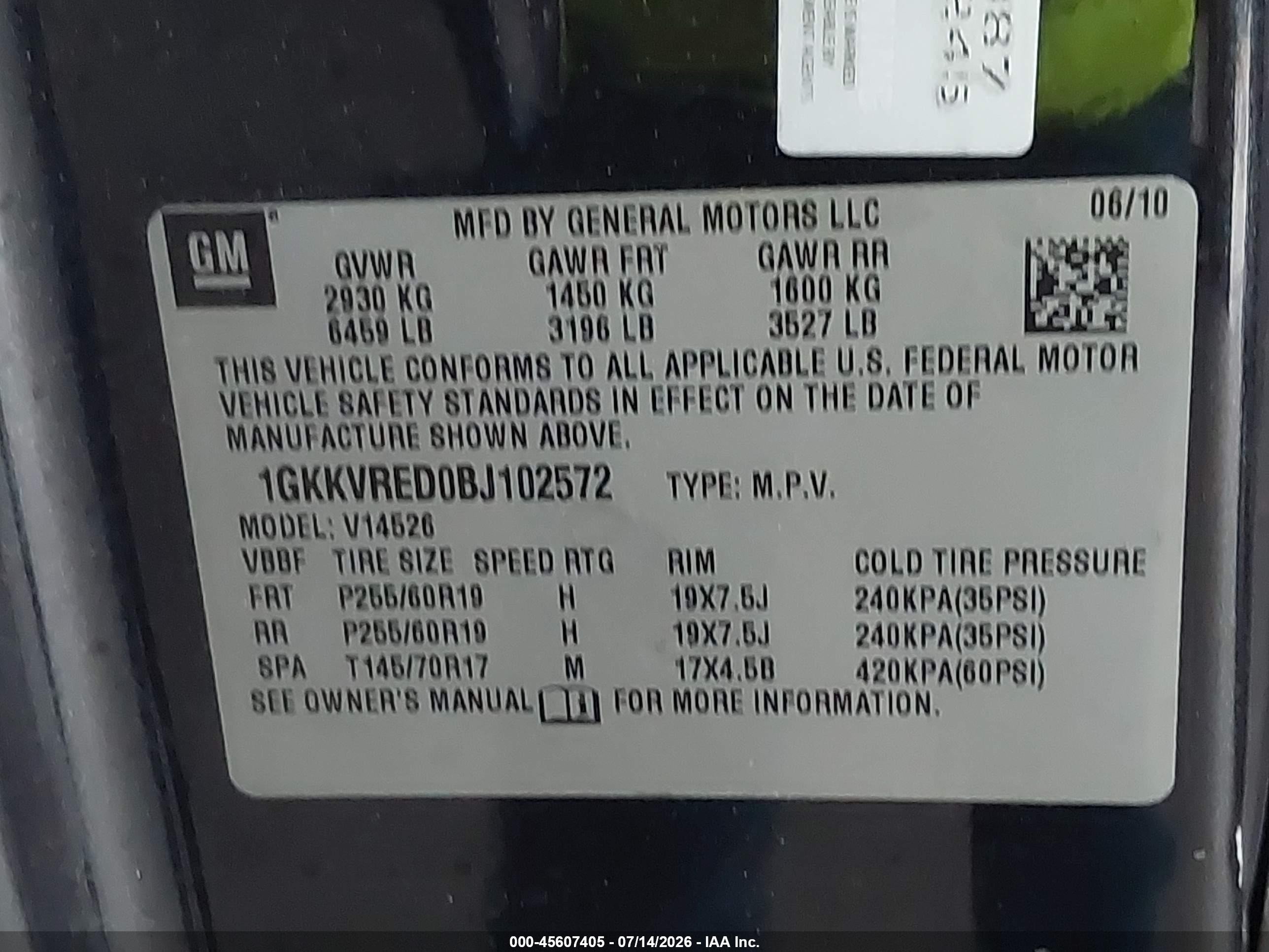 2011 Gmc Acadia Slt-1 Black vin: 1GKKVRED0BJ102572