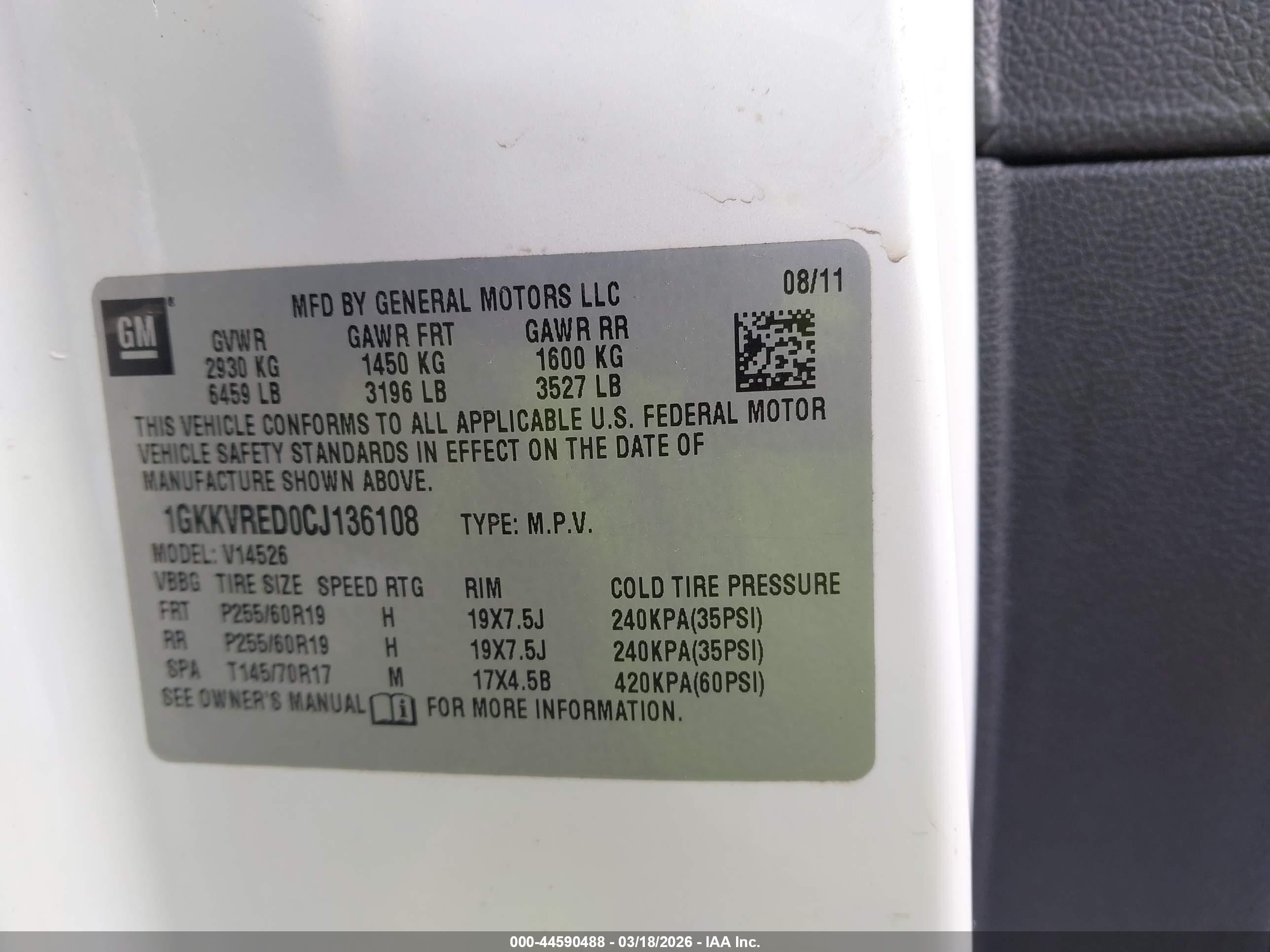 2012 Gmc Acadia Slt-1 White vin: 1GKKVRED0CJ136108