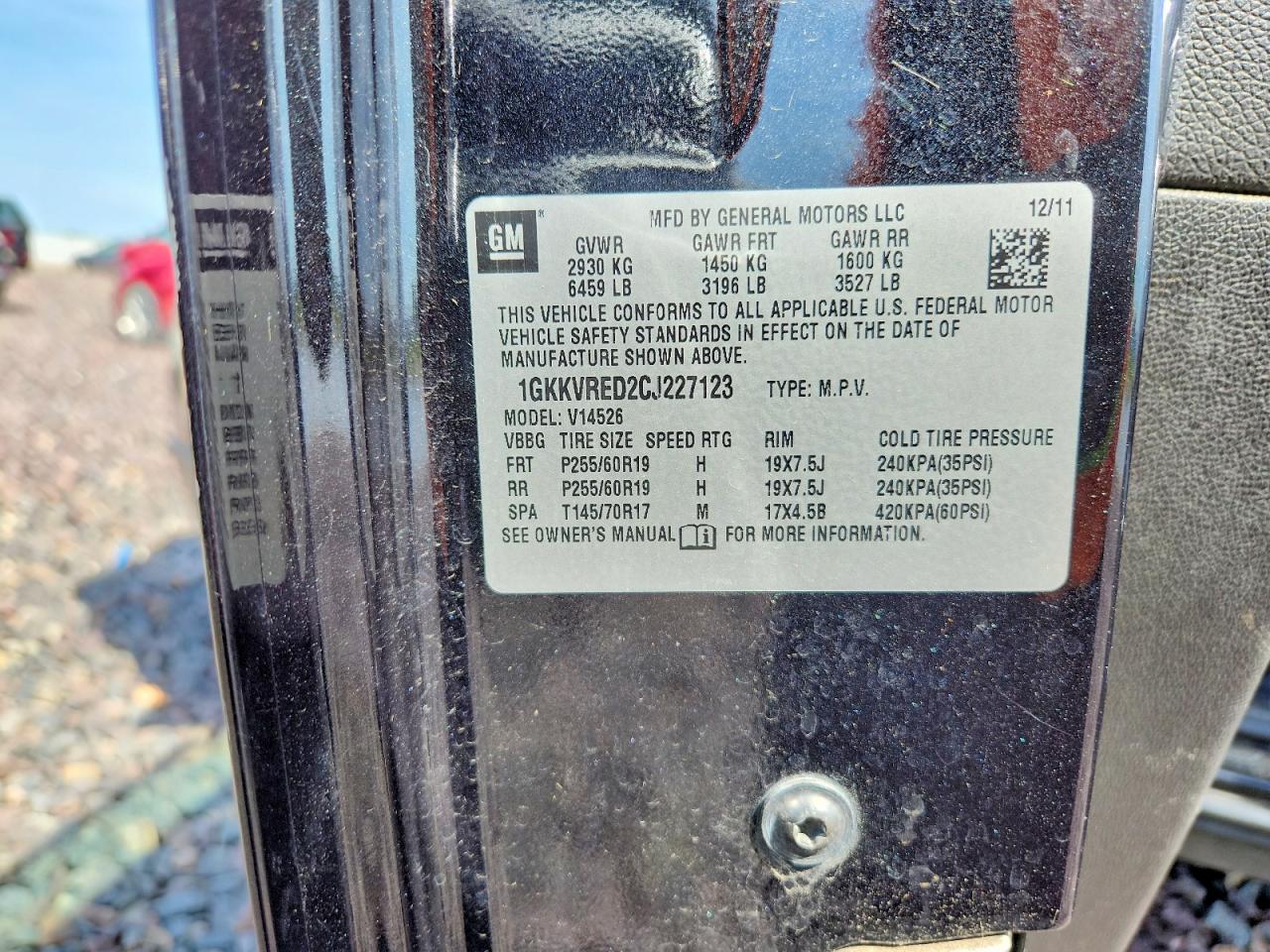 2012 Gmc Acadia Slt-1 Black vin: 1GKKVRED2CJ227123