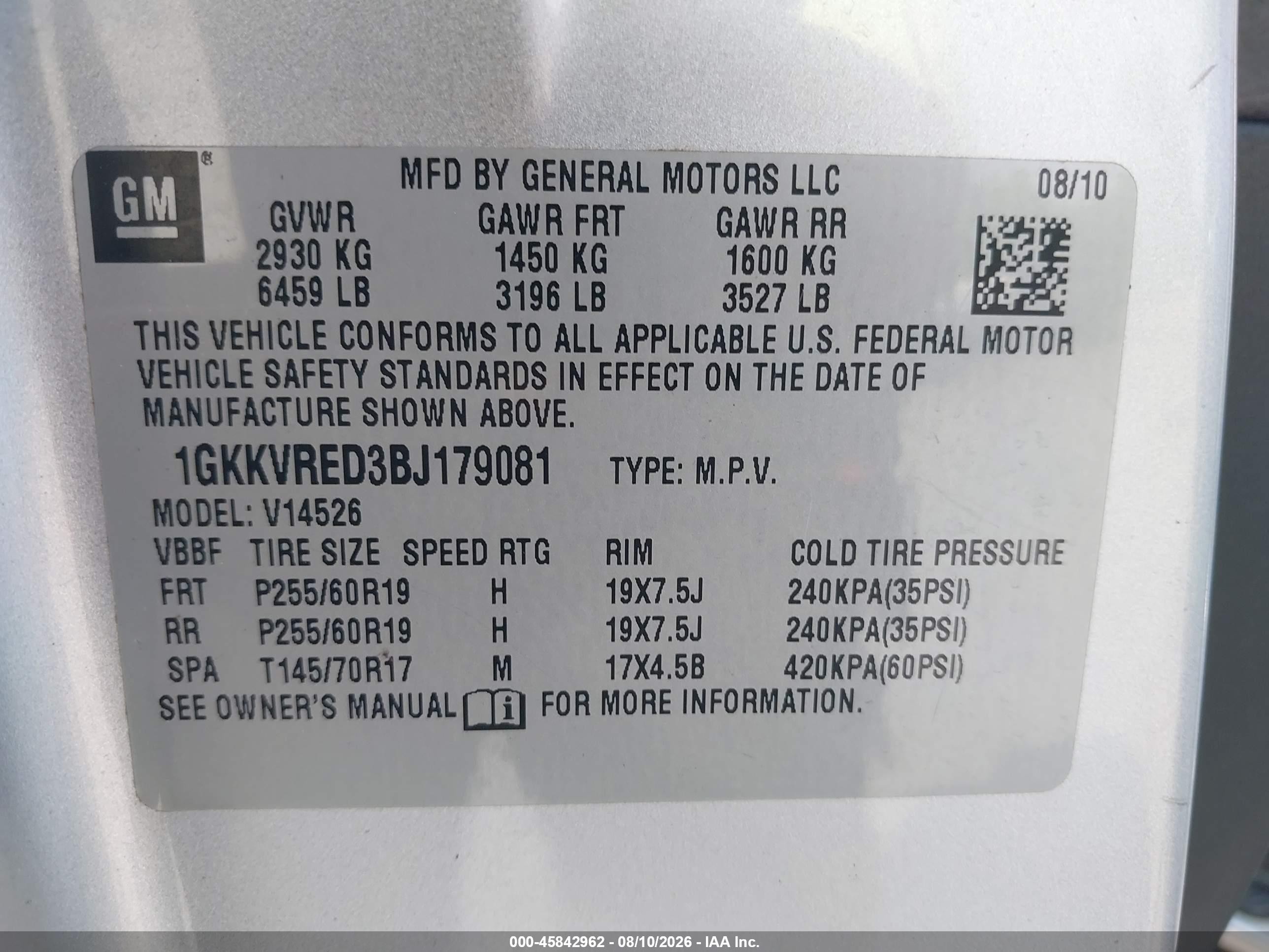 2011 Gmc Acadia Slt-1 Silver vin: 1GKKVRED3BJ179081
