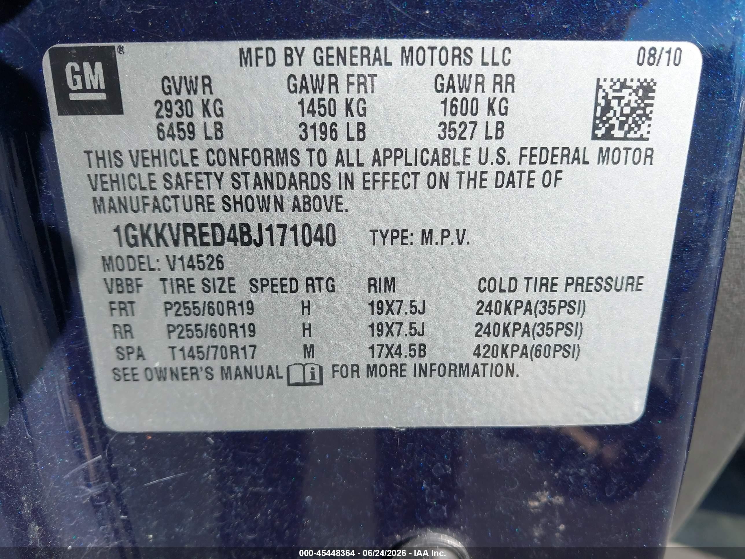 2011 Gmc Acadia Slt-1 Blue vin: 1GKKVRED4BJ171040
