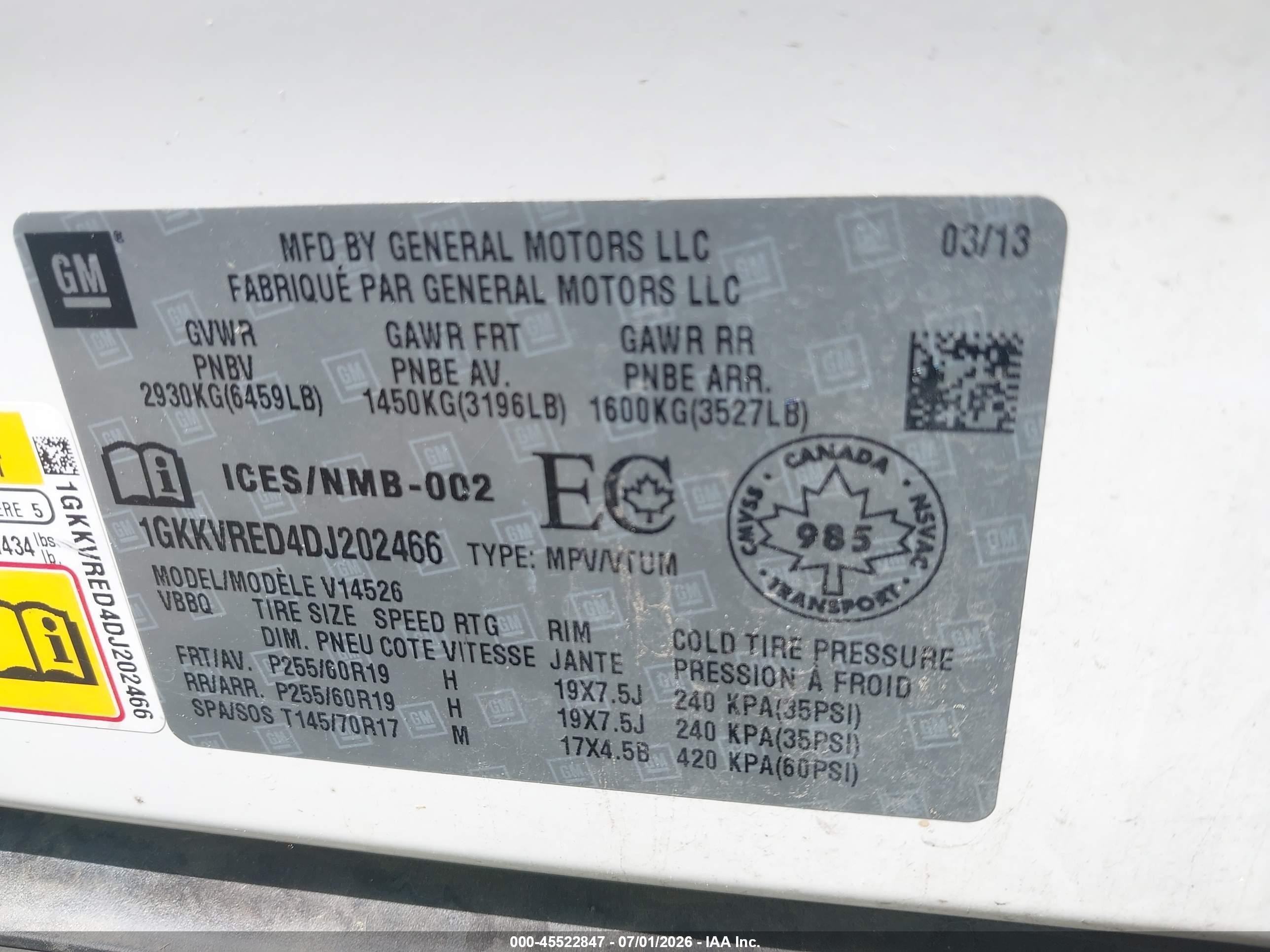 2013 Gmc Acadia Slt-1 White vin: 1GKKVRED4DJ202466