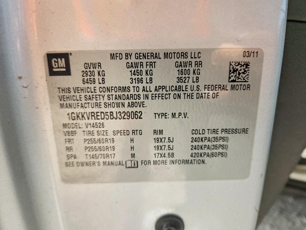 2011 Gmc Acadia Slt-1 Silver vin: 1GKKVRED5BJ329062