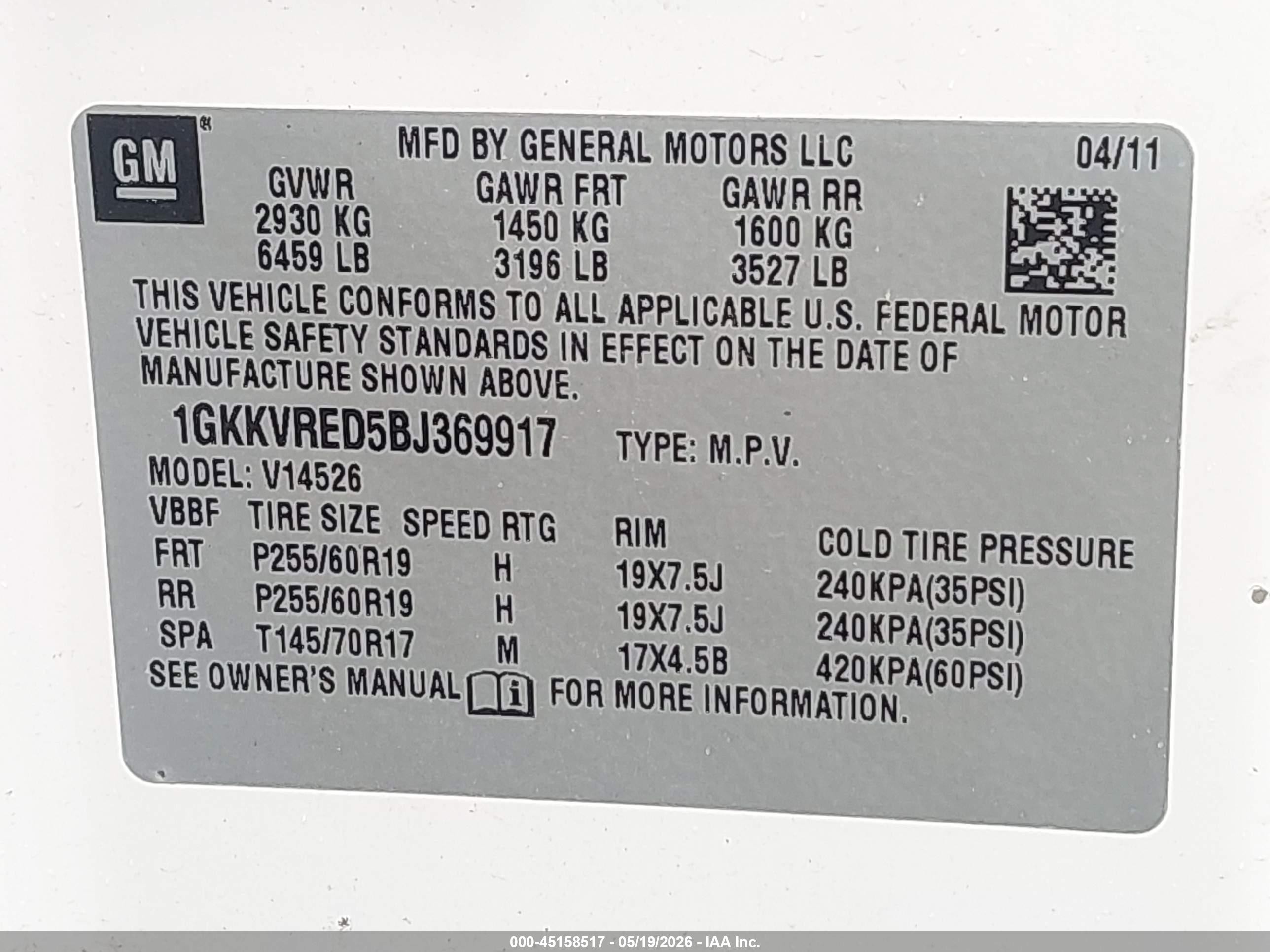2011 Gmc Acadia Slt-1 White vin: 1GKKVRED5BJ369917