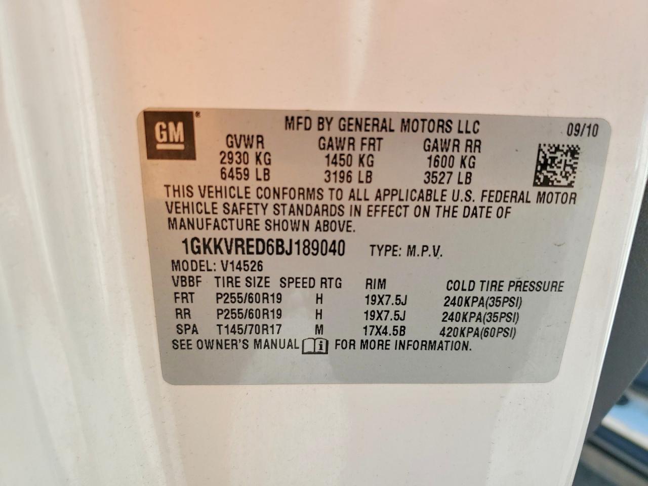 2011 Gmc Acadia Slt-1 White vin: 1GKKVRED6BJ189040