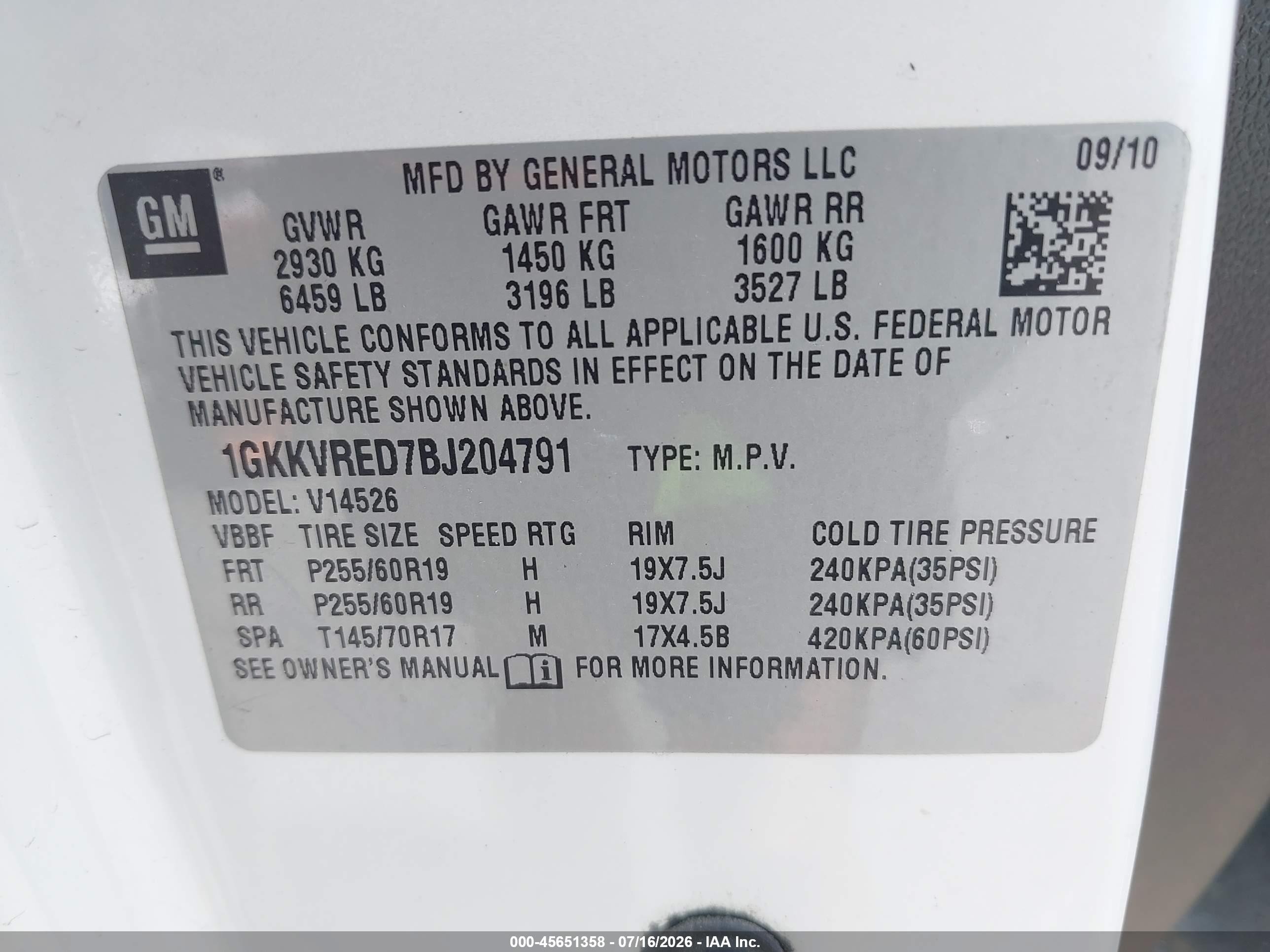 2011 Gmc Acadia Slt-1 White vin: 1GKKVRED7BJ204791