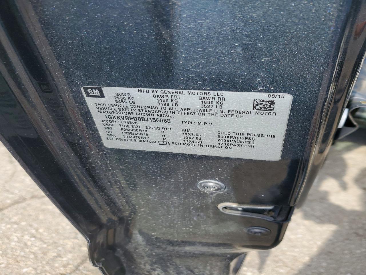 2011 Gmc Acadia Slt-1 Серый vin: 1GKKVRED8BJ156668