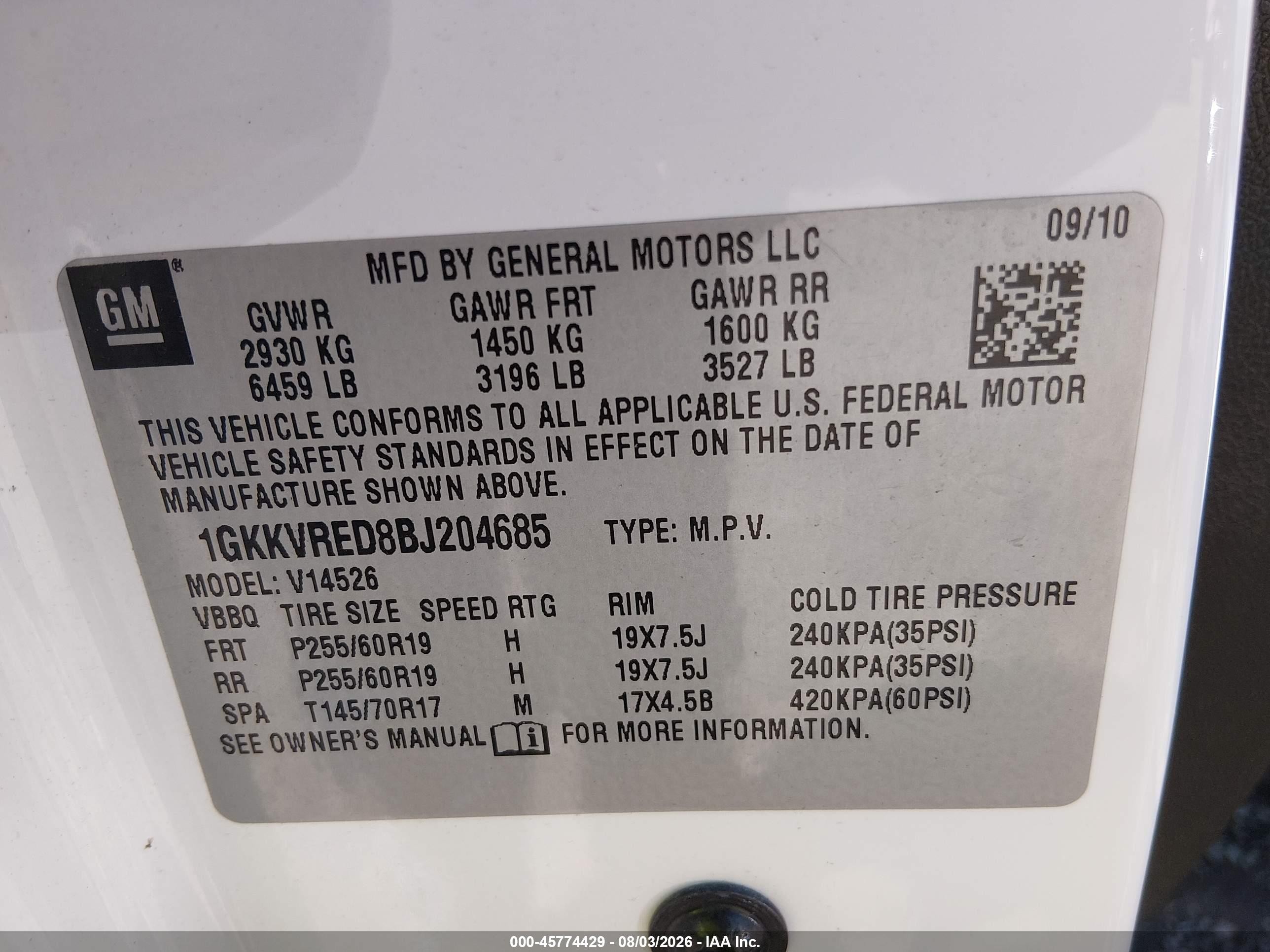 2011 Gmc Acadia Slt-1 White vin: 1GKKVRED8BJ204685