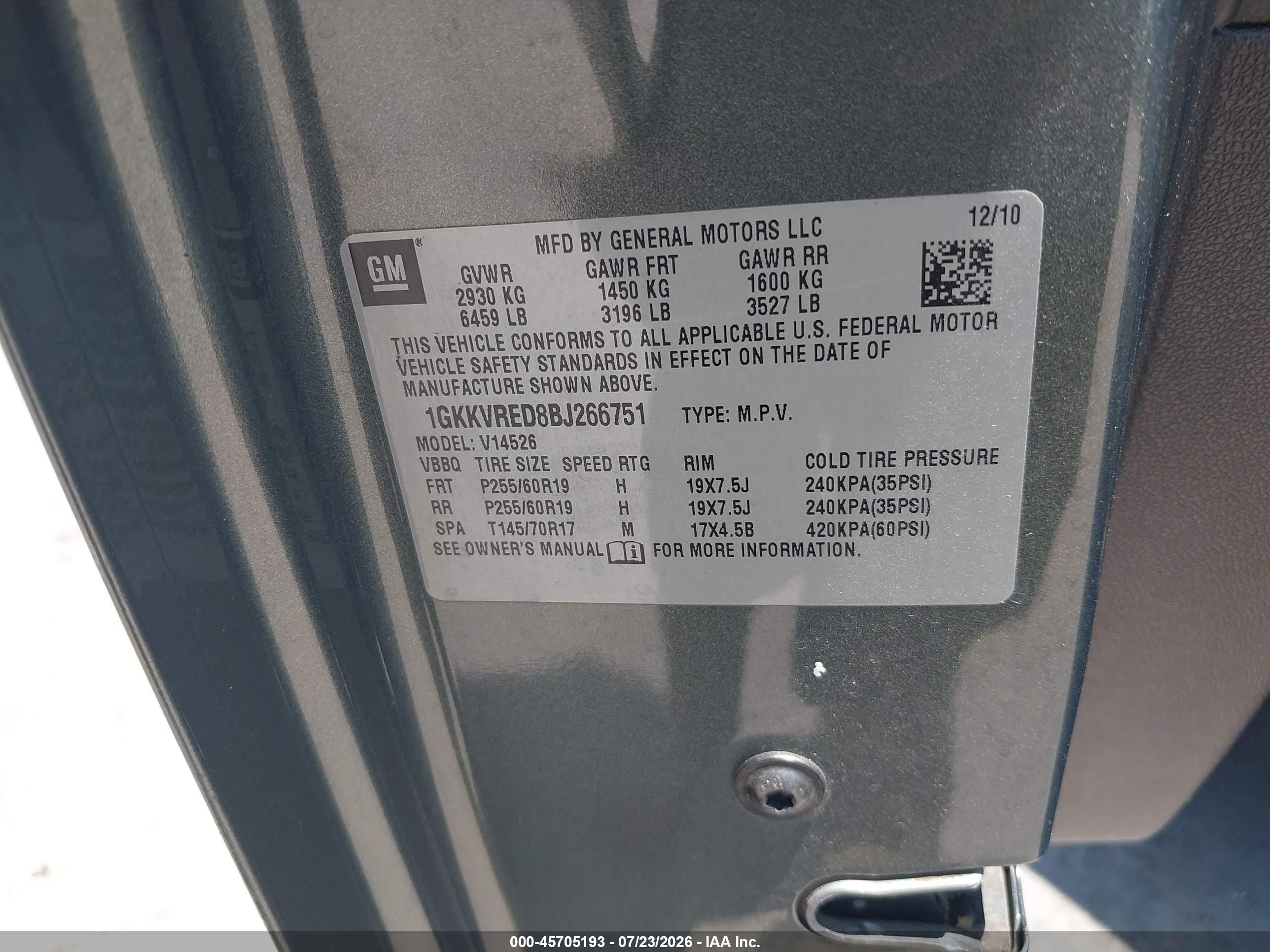 2011 Gmc Acadia Slt-1 Gray vin: 1GKKVRED8BJ266751