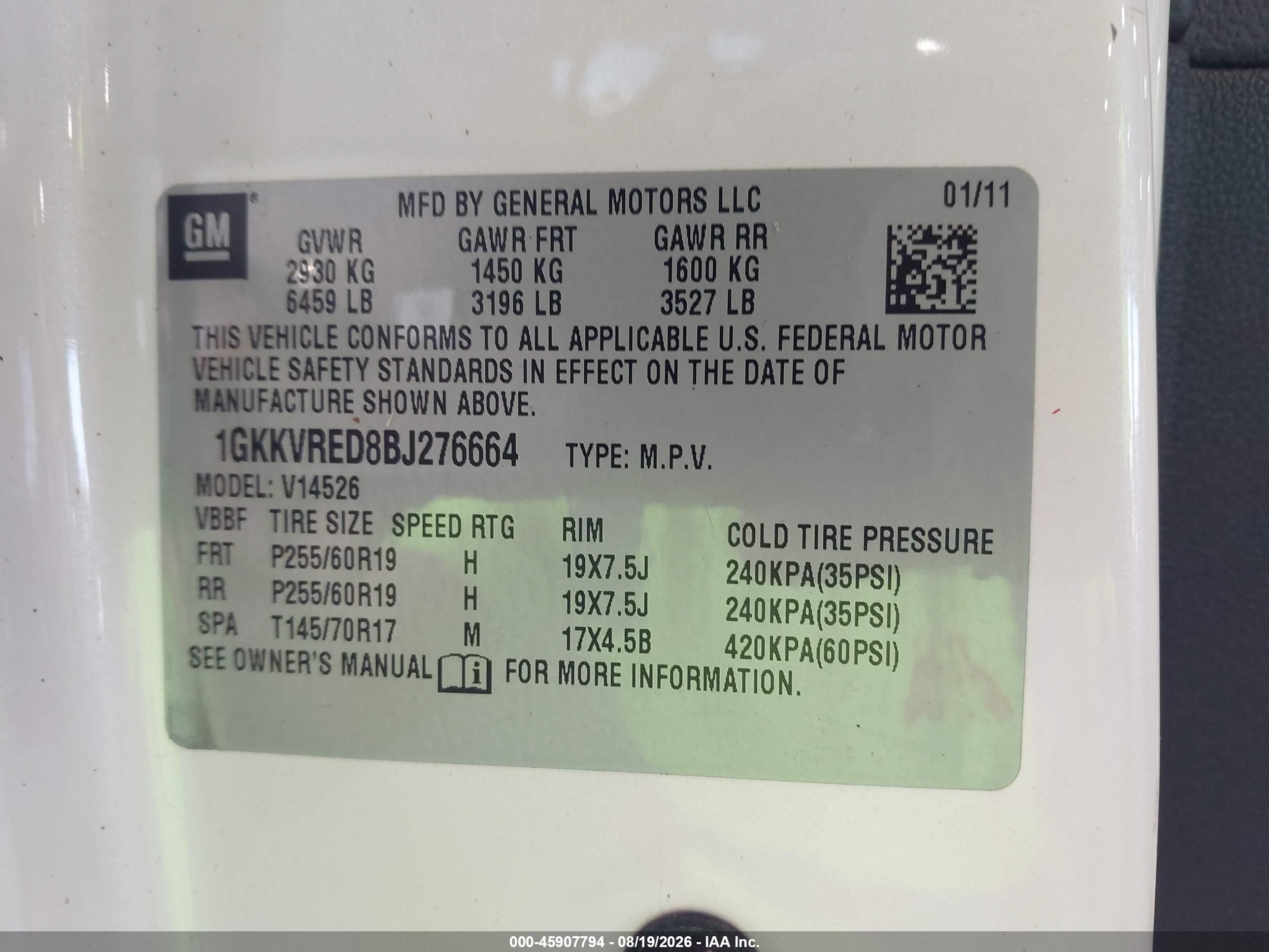 2011 Gmc Acadia Slt-1 Белый vin: 1GKKVRED8BJ276664