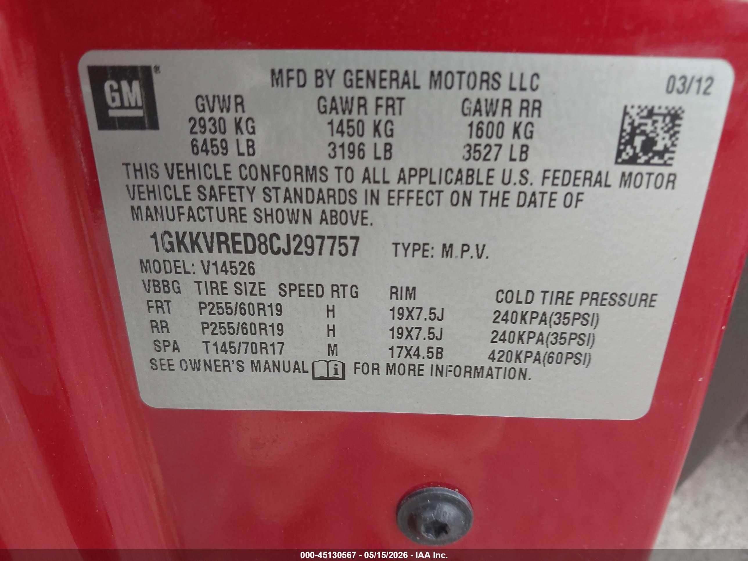 2012 Gmc Acadia Slt-1 Красный vin: 1GKKVRED8CJ297757