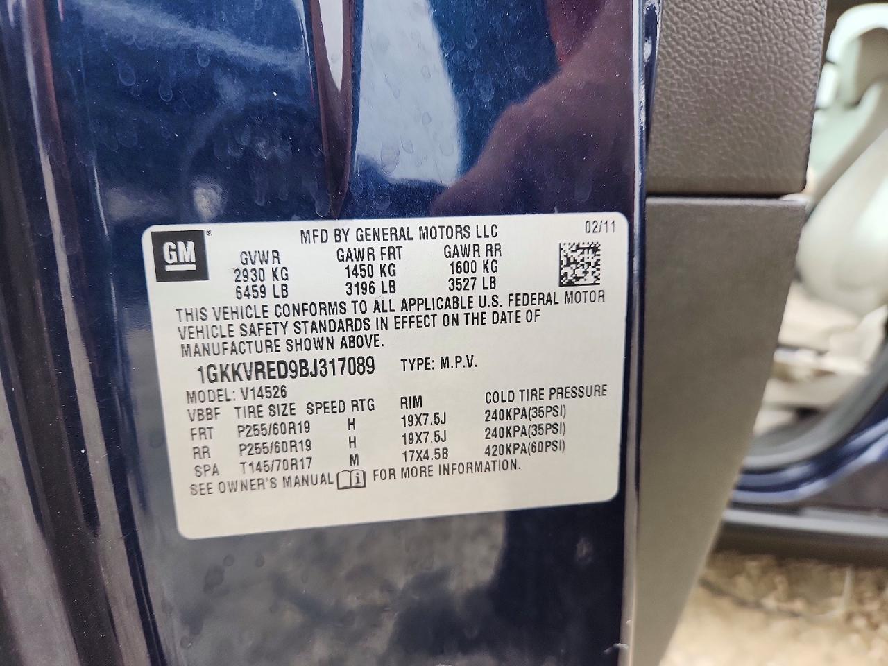 2011 Gmc Acadia Slt-1 Blue vin: 1GKKVRED9BJ317089