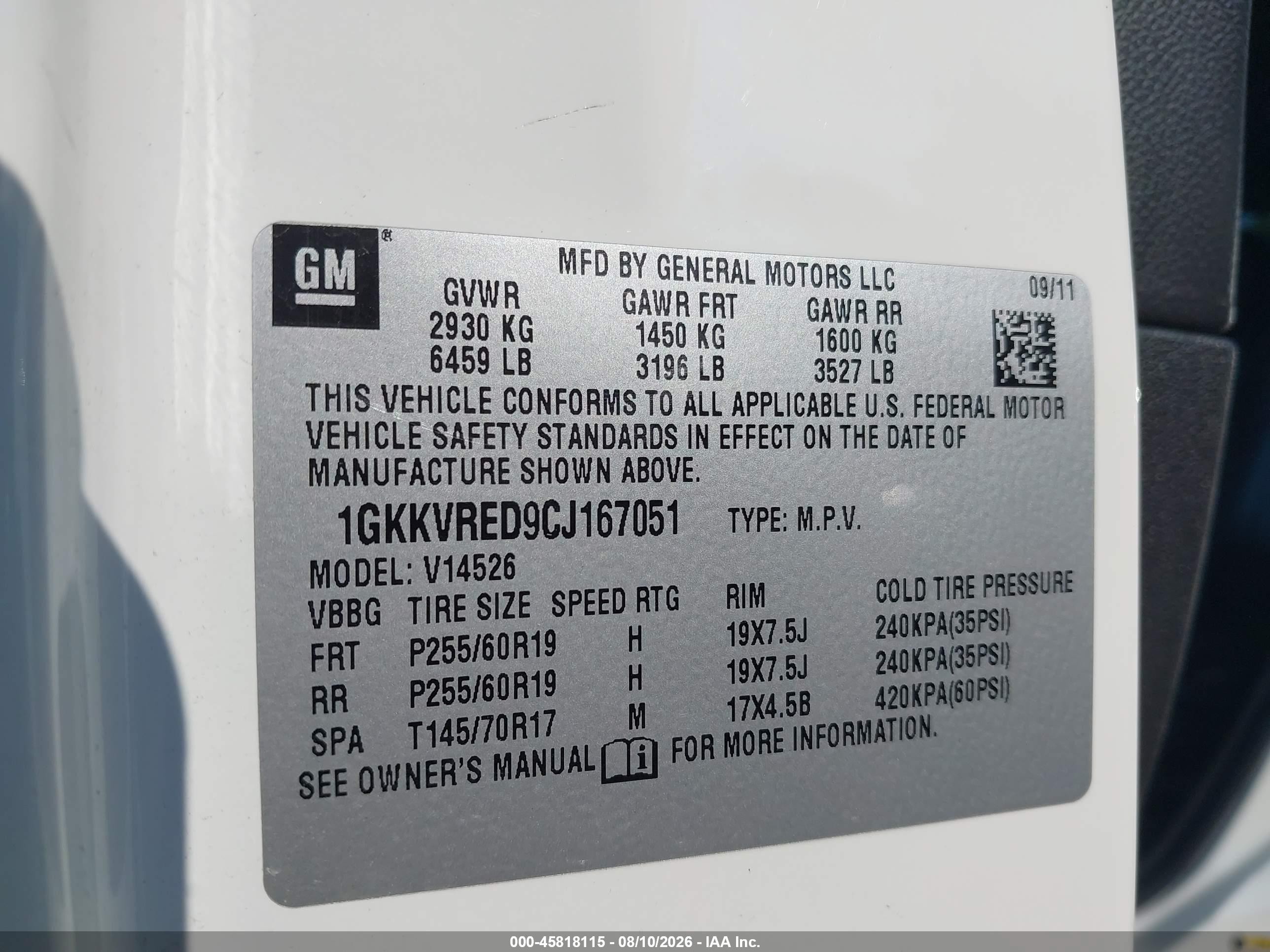 2012 Gmc Acadia Slt-1 White vin: 1GKKVRED9CJ167051