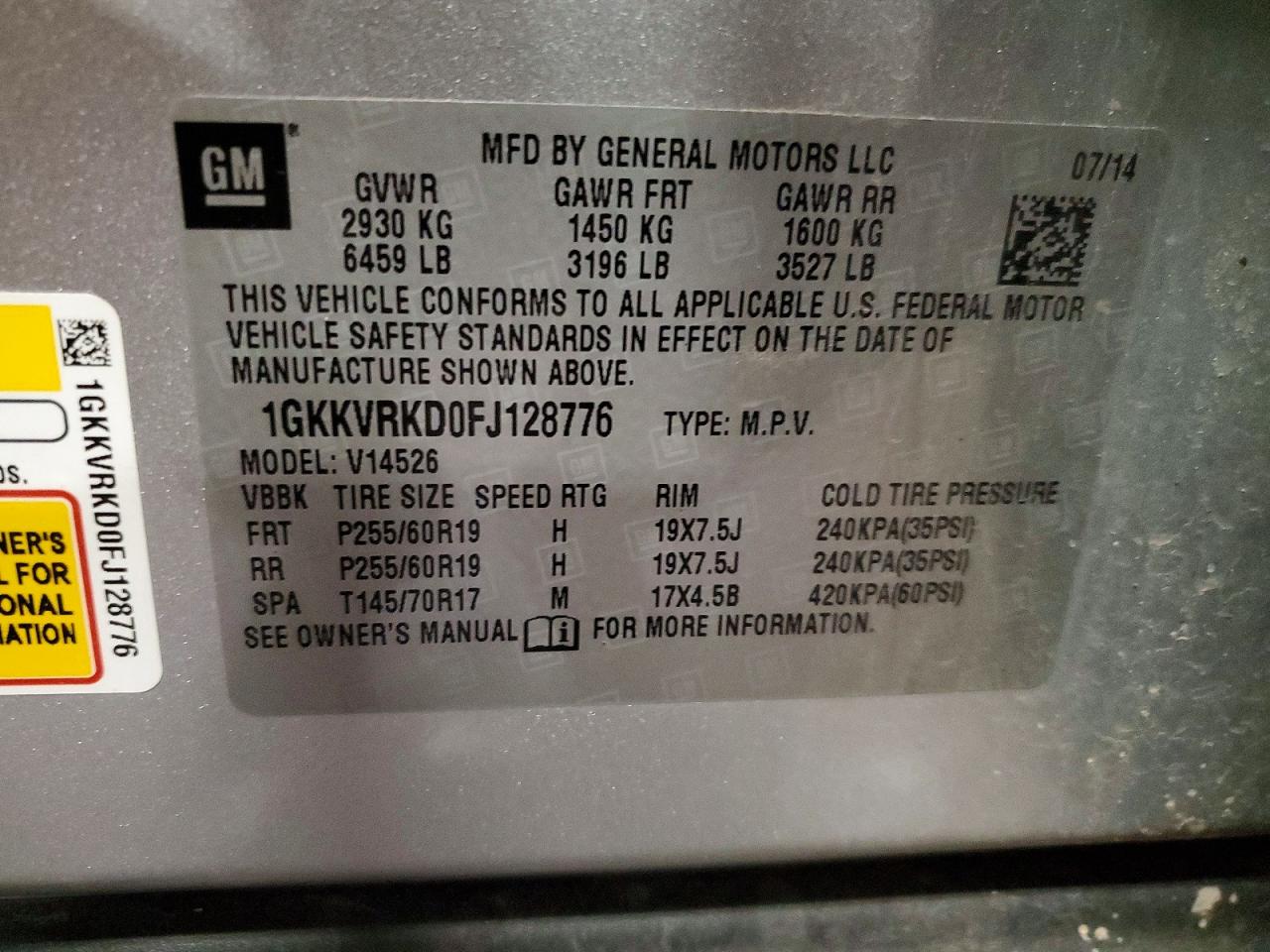 2015 Gmc Acadia Slt-1 Silver vin: 1GKKVRKD0FJ128776