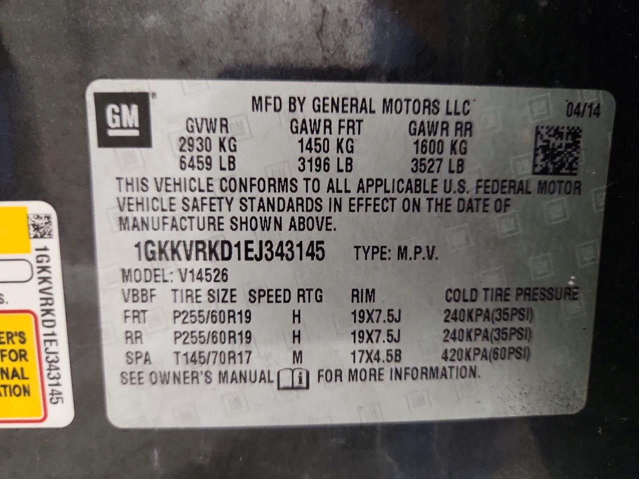 2014 Gmc Acadia Slt-1 Charcoal vin: 1GKKVRKD1EJ343145