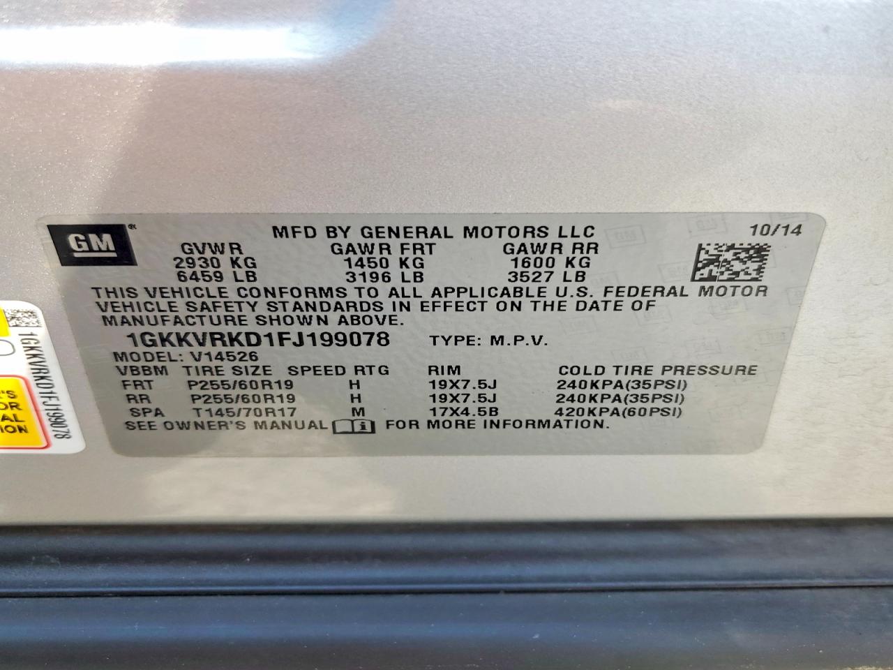 2015 Gmc Acadia Slt-1 Silver vin: 1GKKVRKD1FJ199078