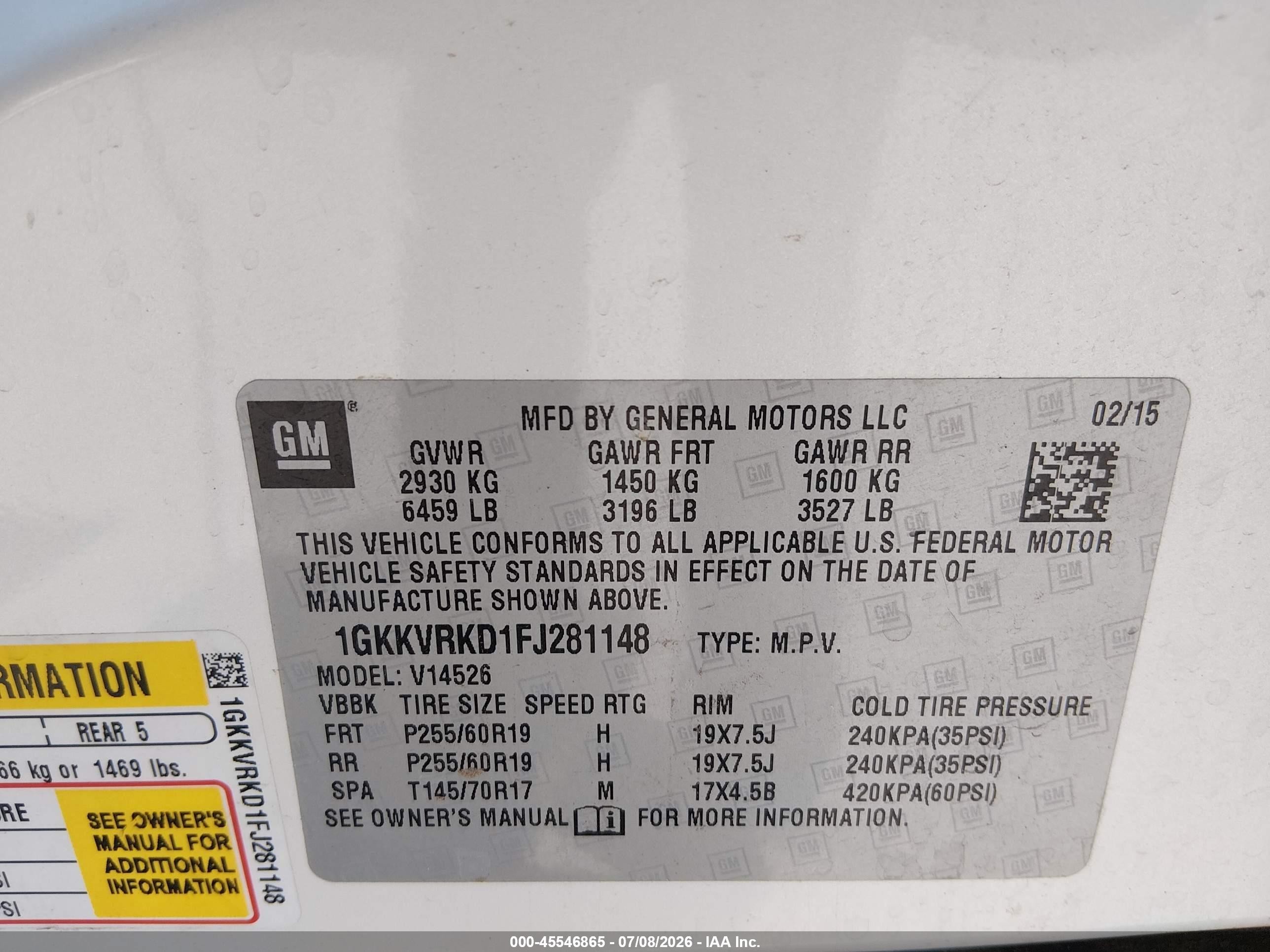 2015 Gmc Acadia Slt White vin: 1GKKVRKD1FJ281148