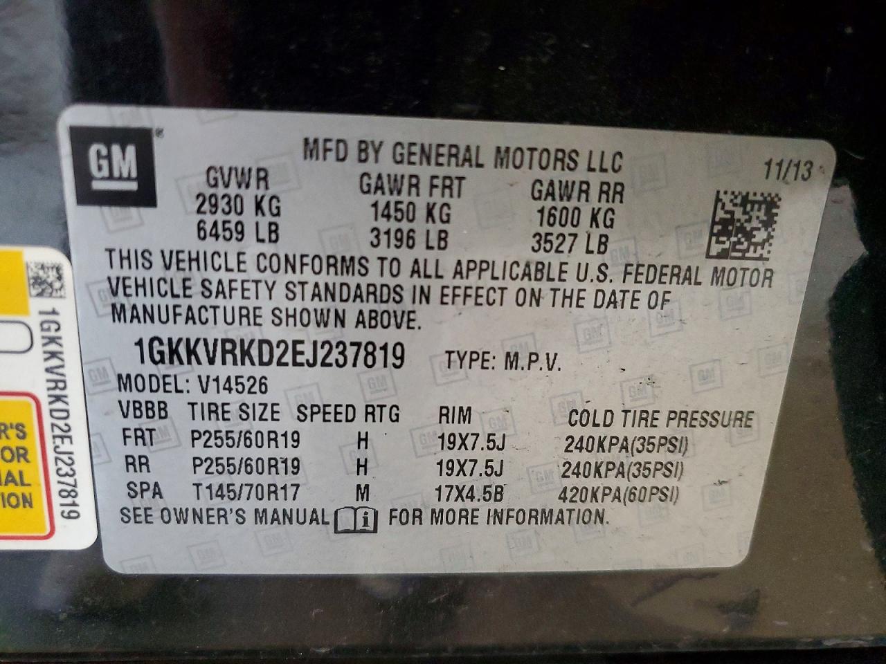 2014 Gmc Acadia Slt-1 Black vin: 1GKKVRKD2EJ237819