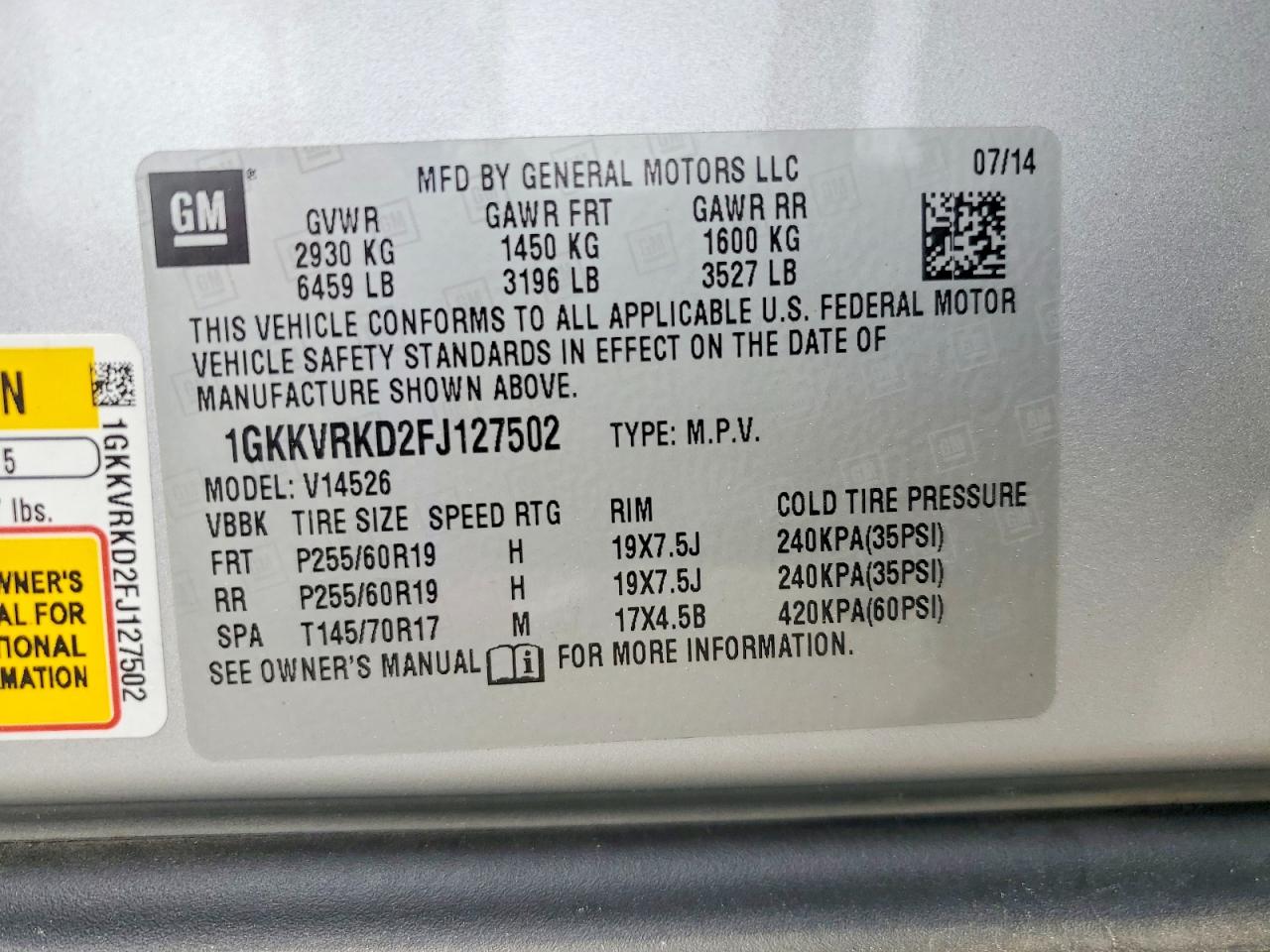 2015 Gmc Acadia Slt-1 Gray vin: 1GKKVRKD2FJ127502