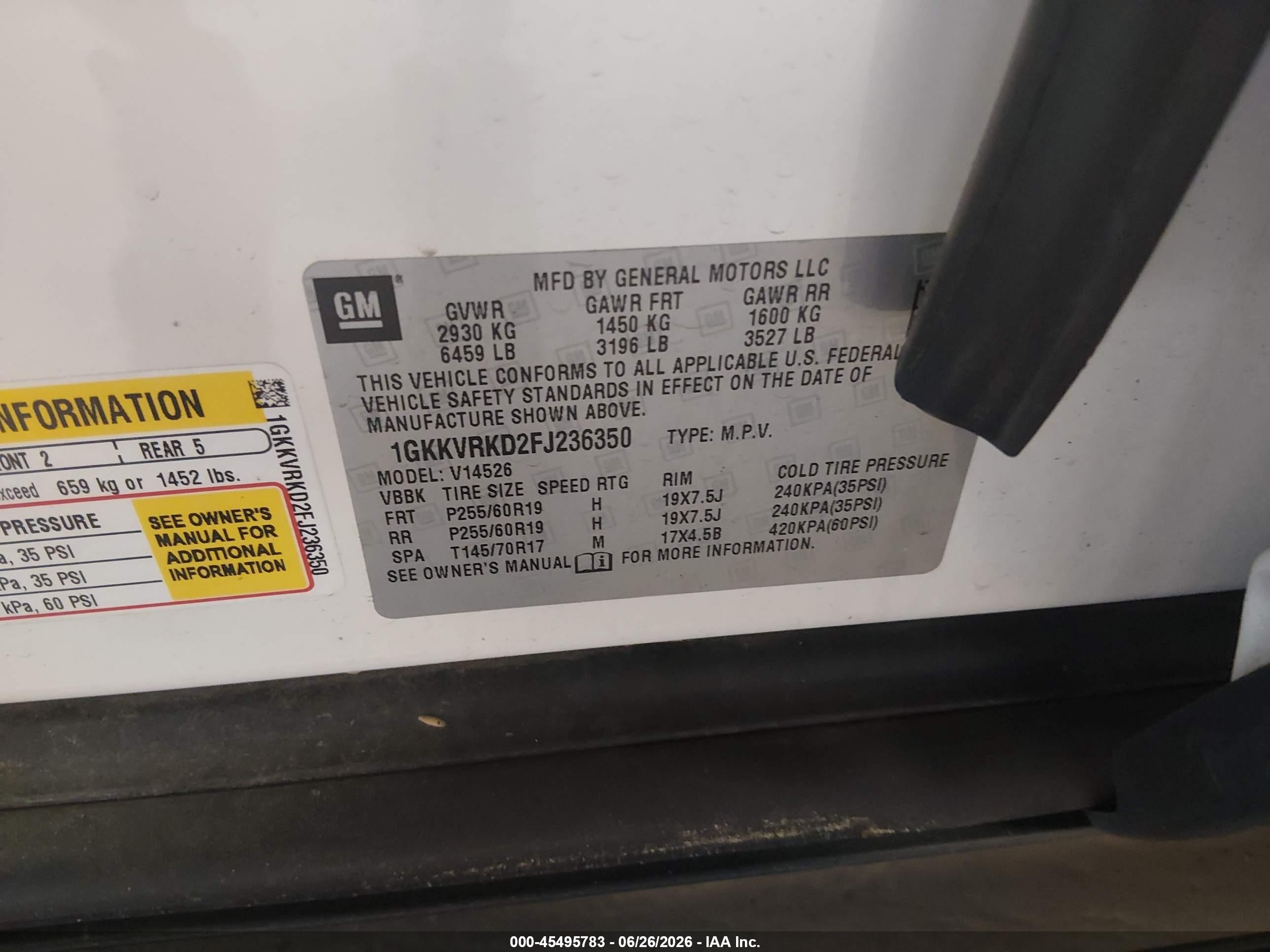 2015 Gmc Acadia Slt Белый vin: 1GKKVRKD2FJ236350