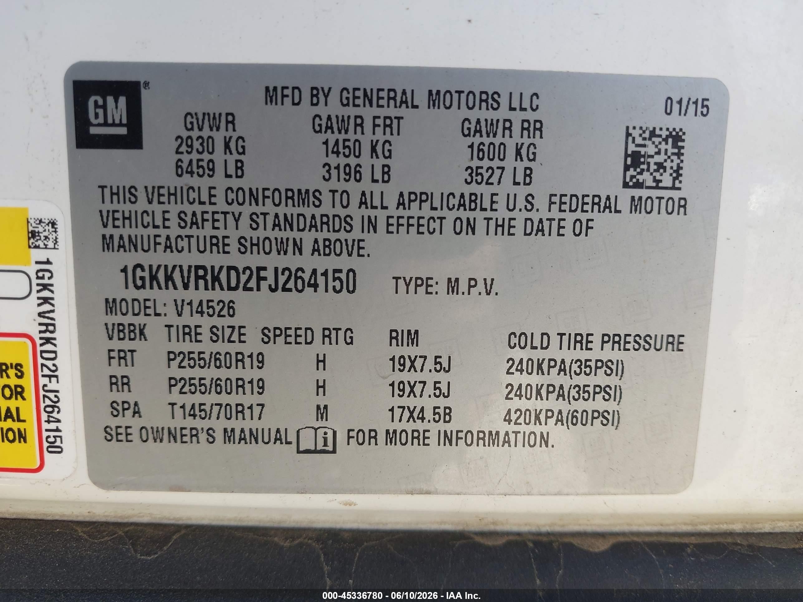 2015 Gmc Acadia Slt-1 White vin: 1GKKVRKD2FJ264150