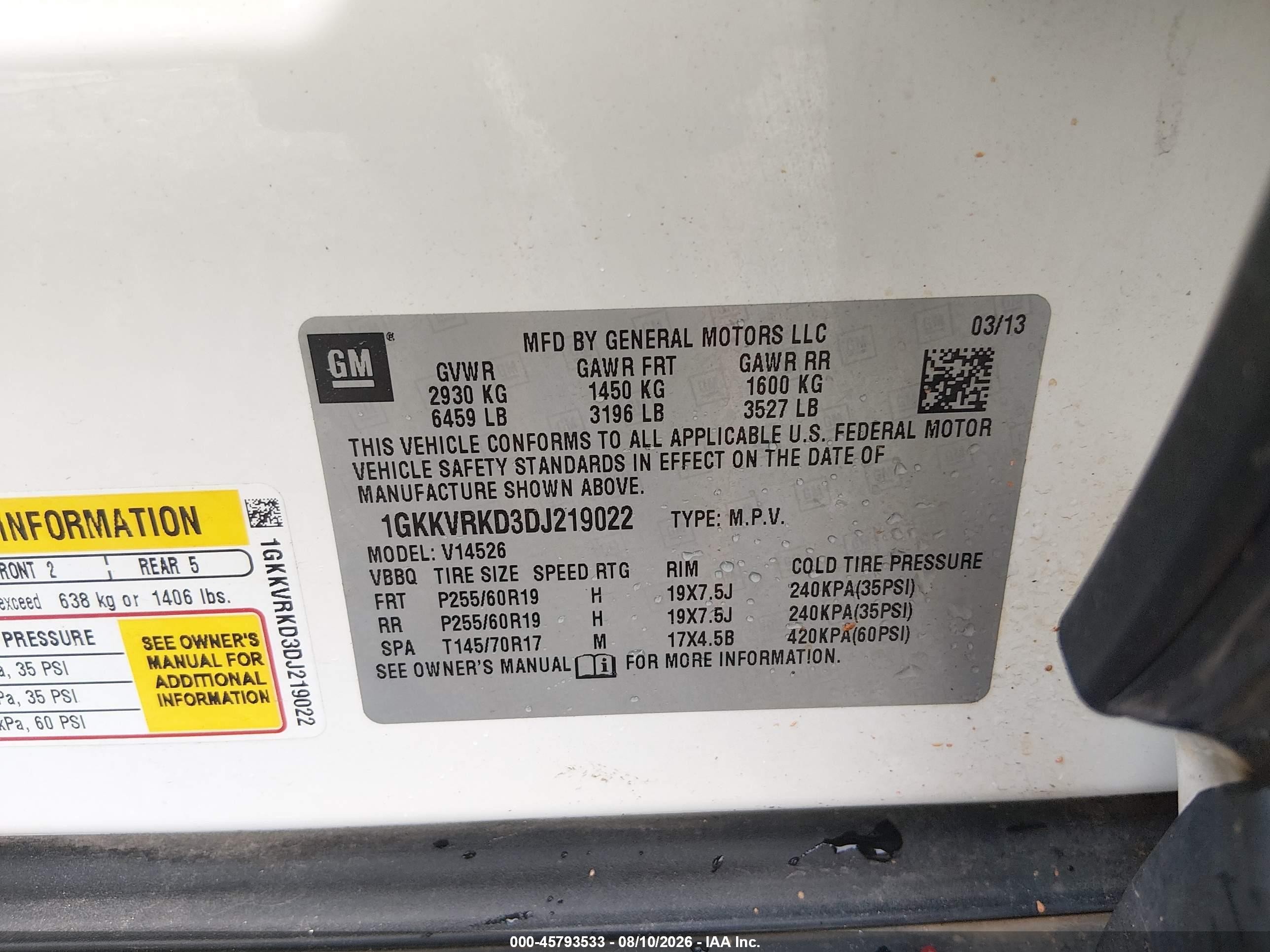 2013 Gmc Acadia Slt-1 Белый vin: 1GKKVRKD3DJ219022