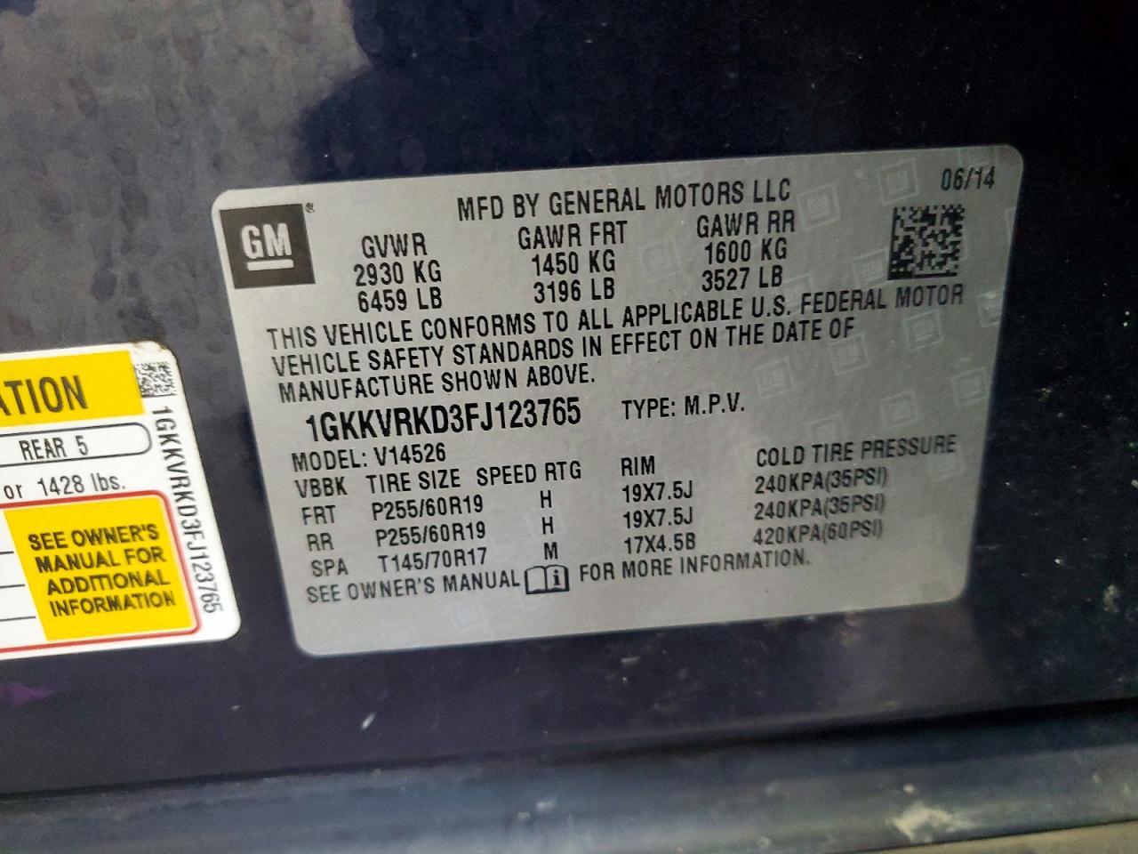 2015 Gmc Acadia Slt-1 Blue vin: 1GKKVRKD3FJ123765