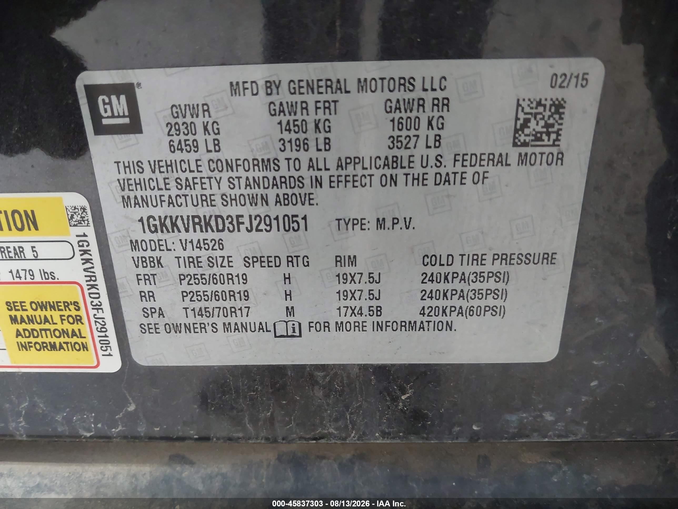 2015 Gmc Acadia Slt Gray vin: 1GKKVRKD3FJ291051
